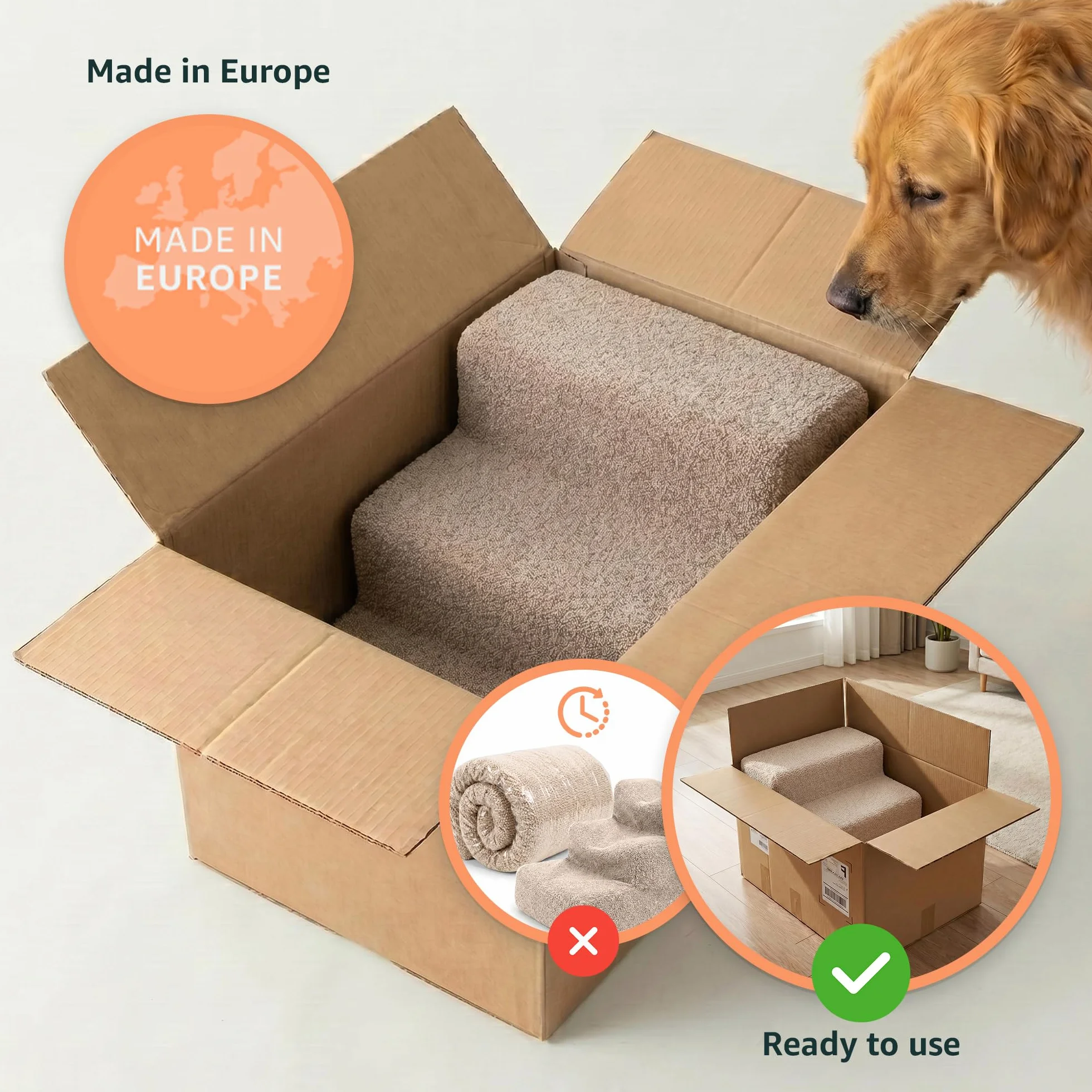 Murando Scala per Cani Piccoli 3 Gradini 30 cm Rampina in Schiuma Antiscivolo per Letto Matrimoniale Bouclé Crema