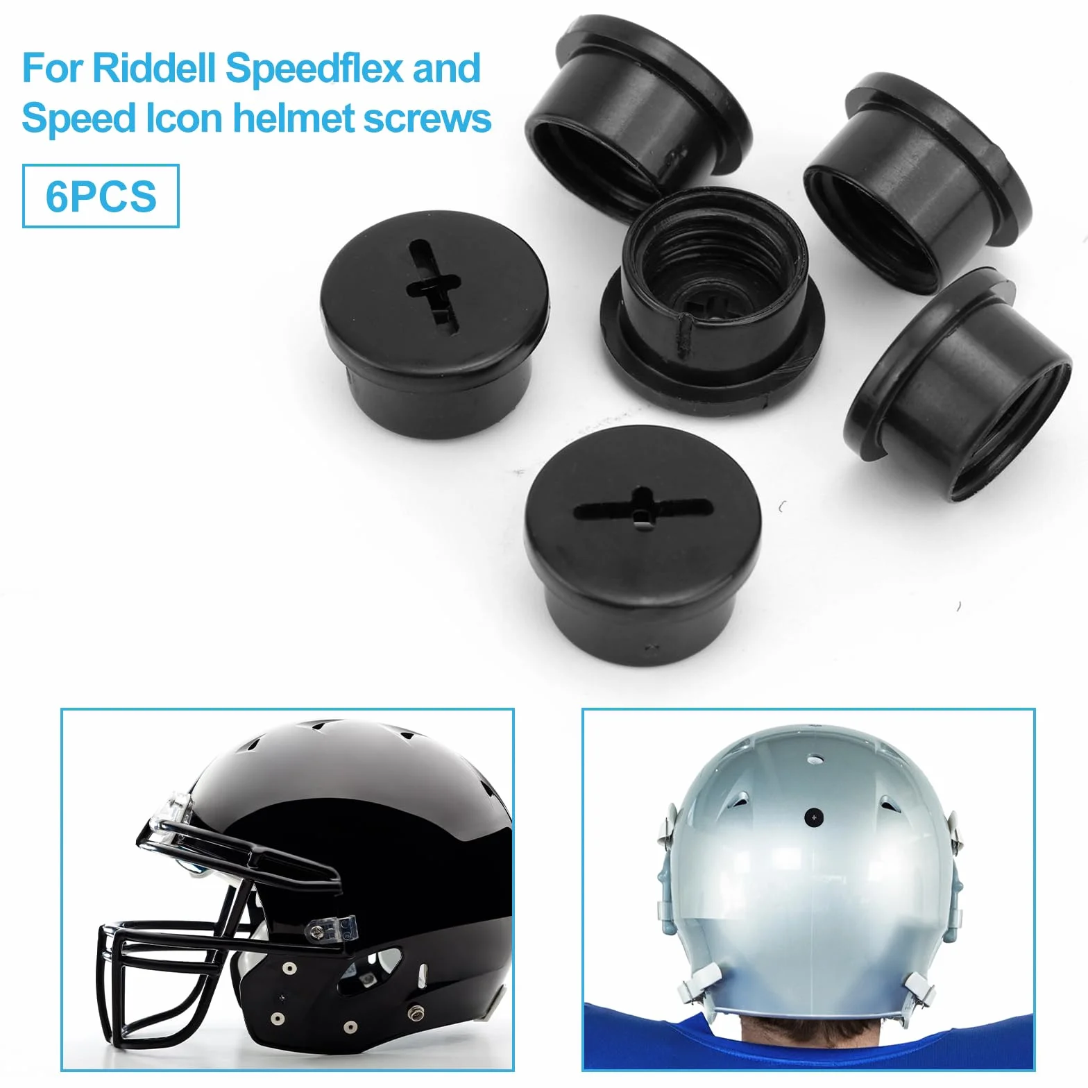 6pz Viti per Valvola Vescica Plastica per Casco Football Riddell Speedflex Speed Icon Nero