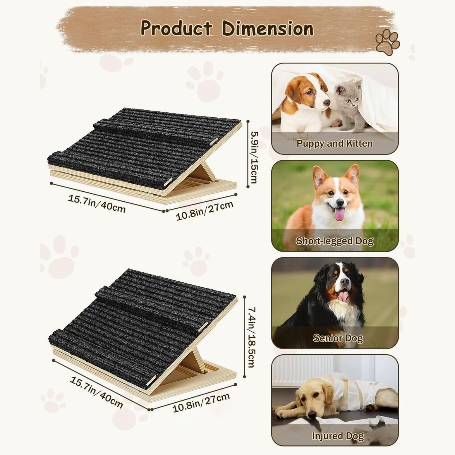 Rampa Per Cani Da Scale Scalini Cuccioli In Legno Regolabili Antiscivolo | Rampa Gatti Anziani per Amanti degli Animali Soggiorno Camera Studio Uso Quotidiano Appartamento