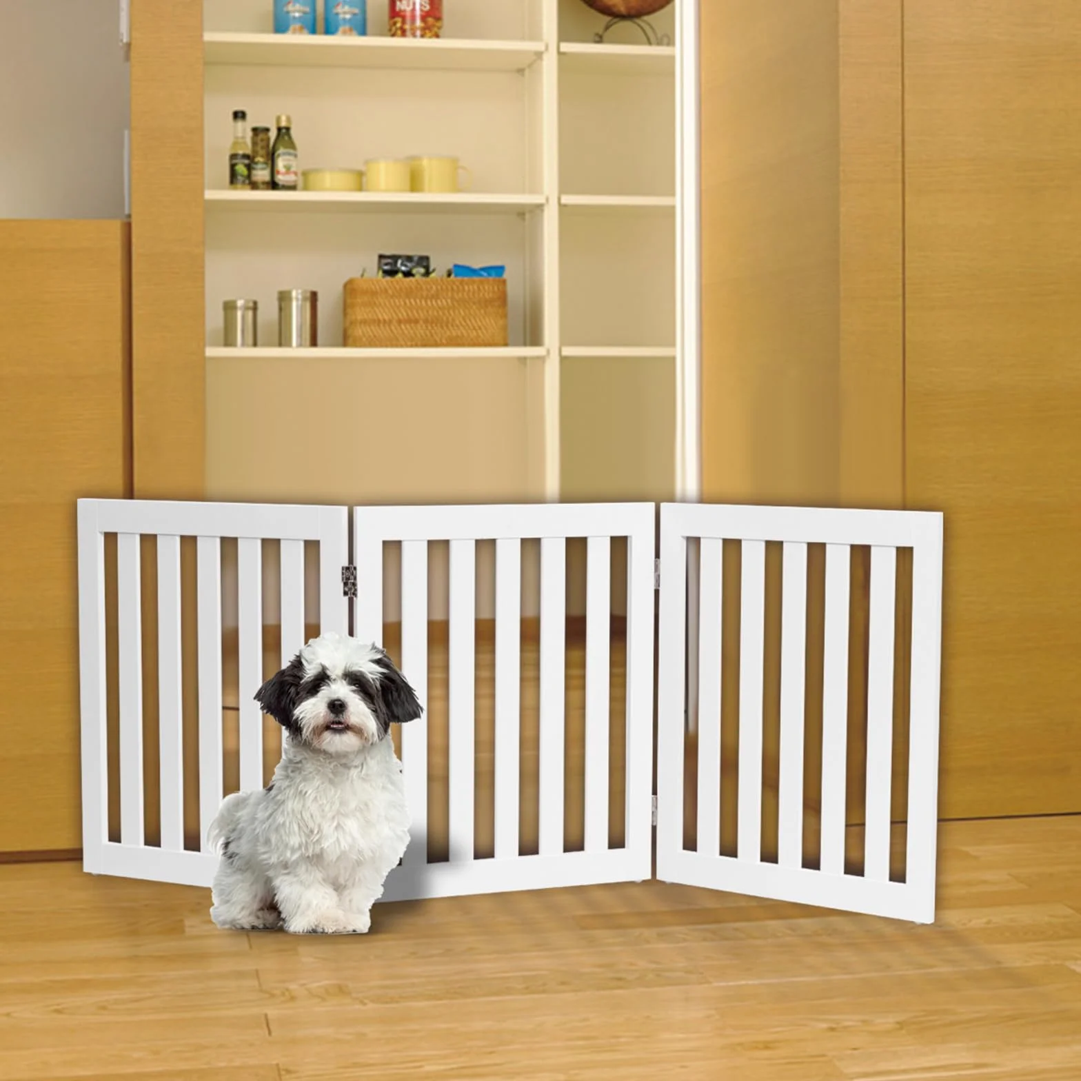 COSTWAY Cancelletto per Cani Pieghevole in Legno 3 Ante 152 x 60 cm Bianco