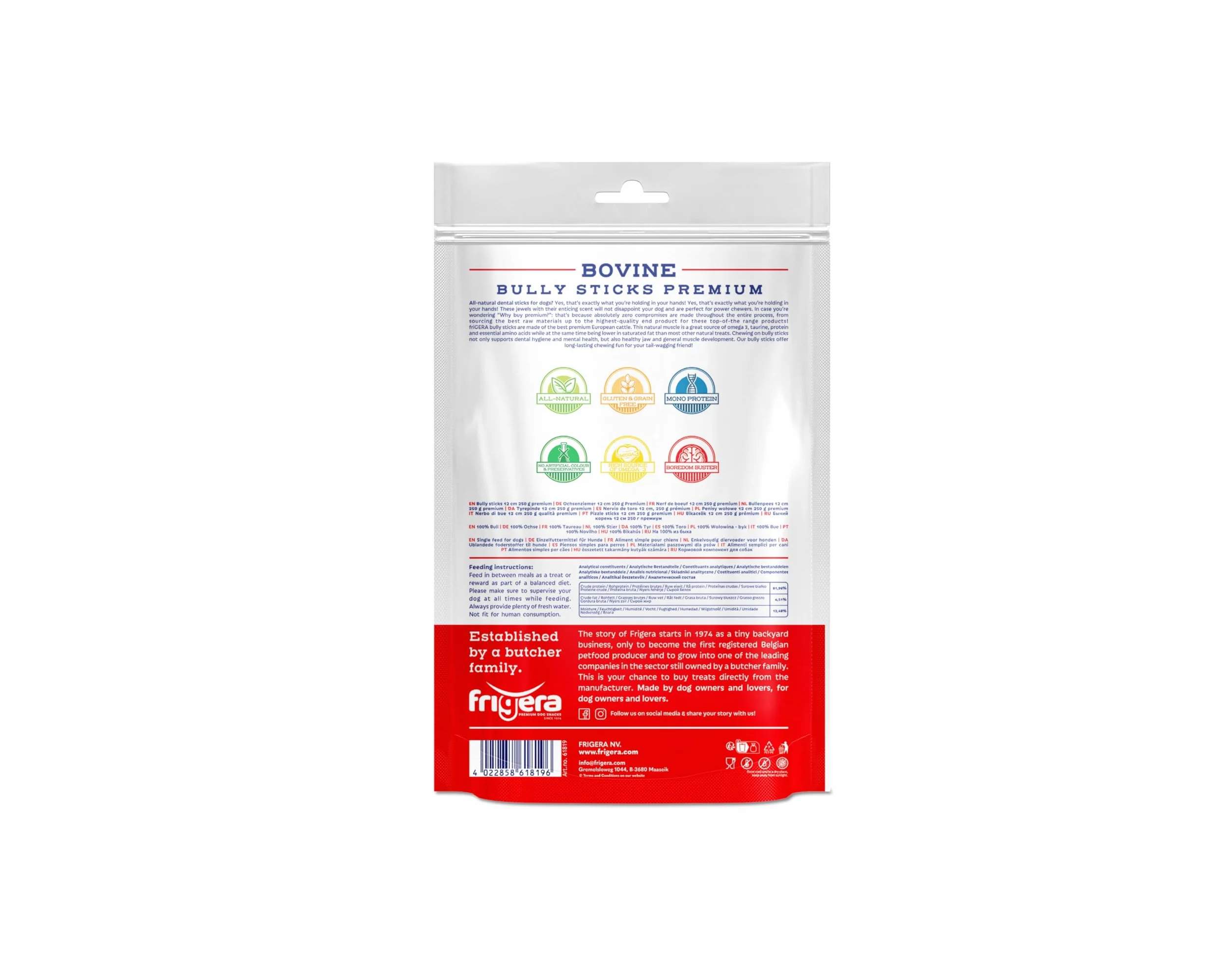 Frigera Cuccia di bue di alta qualità, 15 cm, 250 g, manzo, naturale, ricco di proteine, per cani, senza glutine e cereali, a lunga durata.