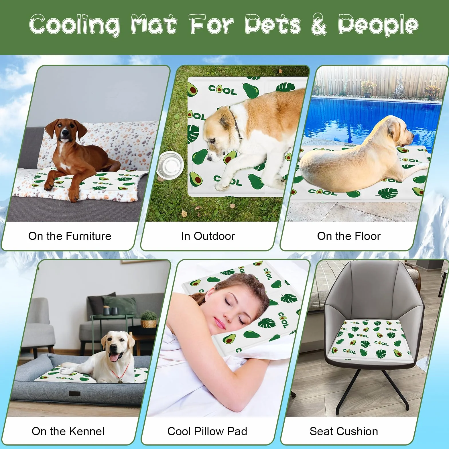 Ninonly Tappetino Refrigerante per Cani Gatti 50x65 Antiscivolo Impermeabile Gel