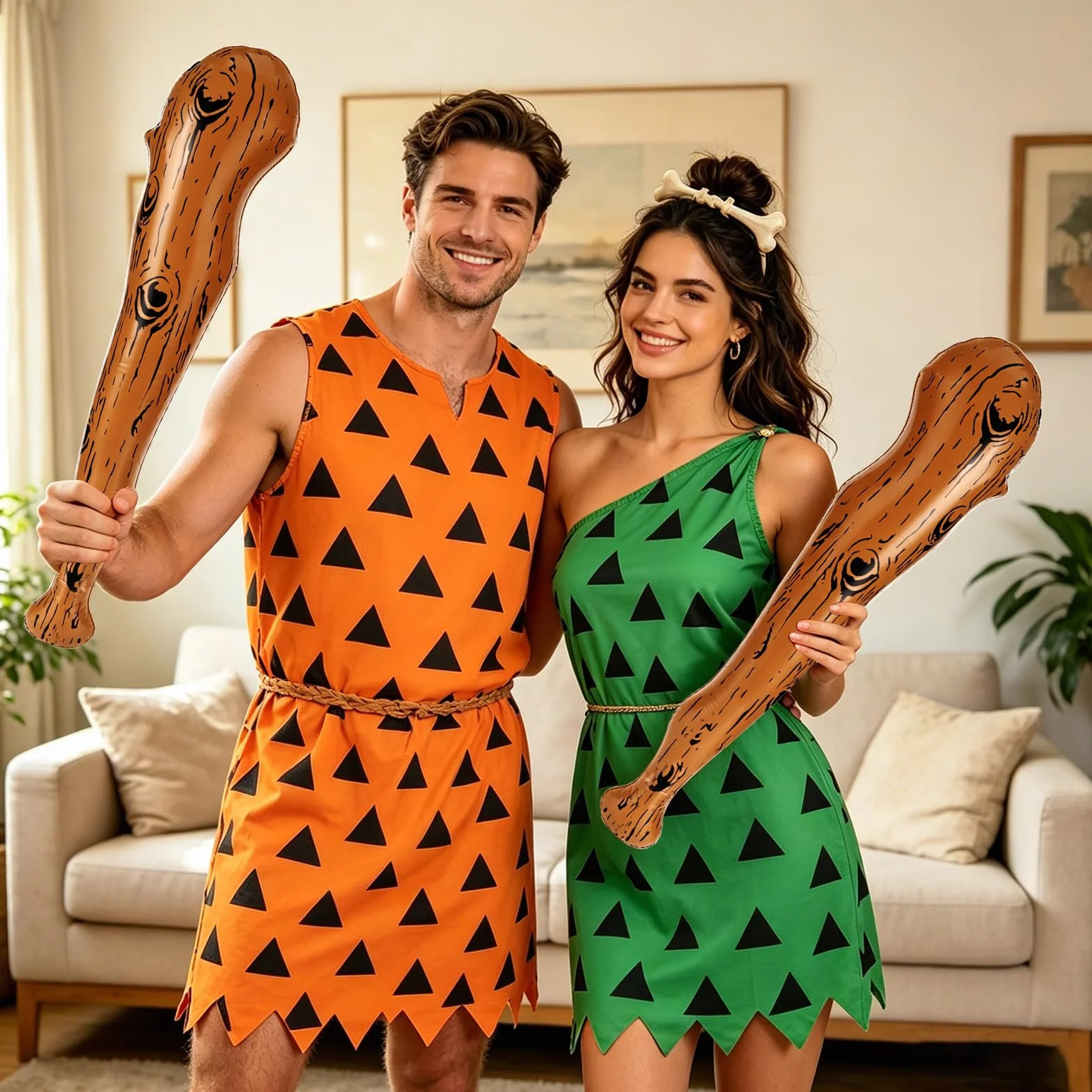 Clava Gonfiabile Mazza da Baseball Bastone Legno Halloween Carnevale 3 Pezzi