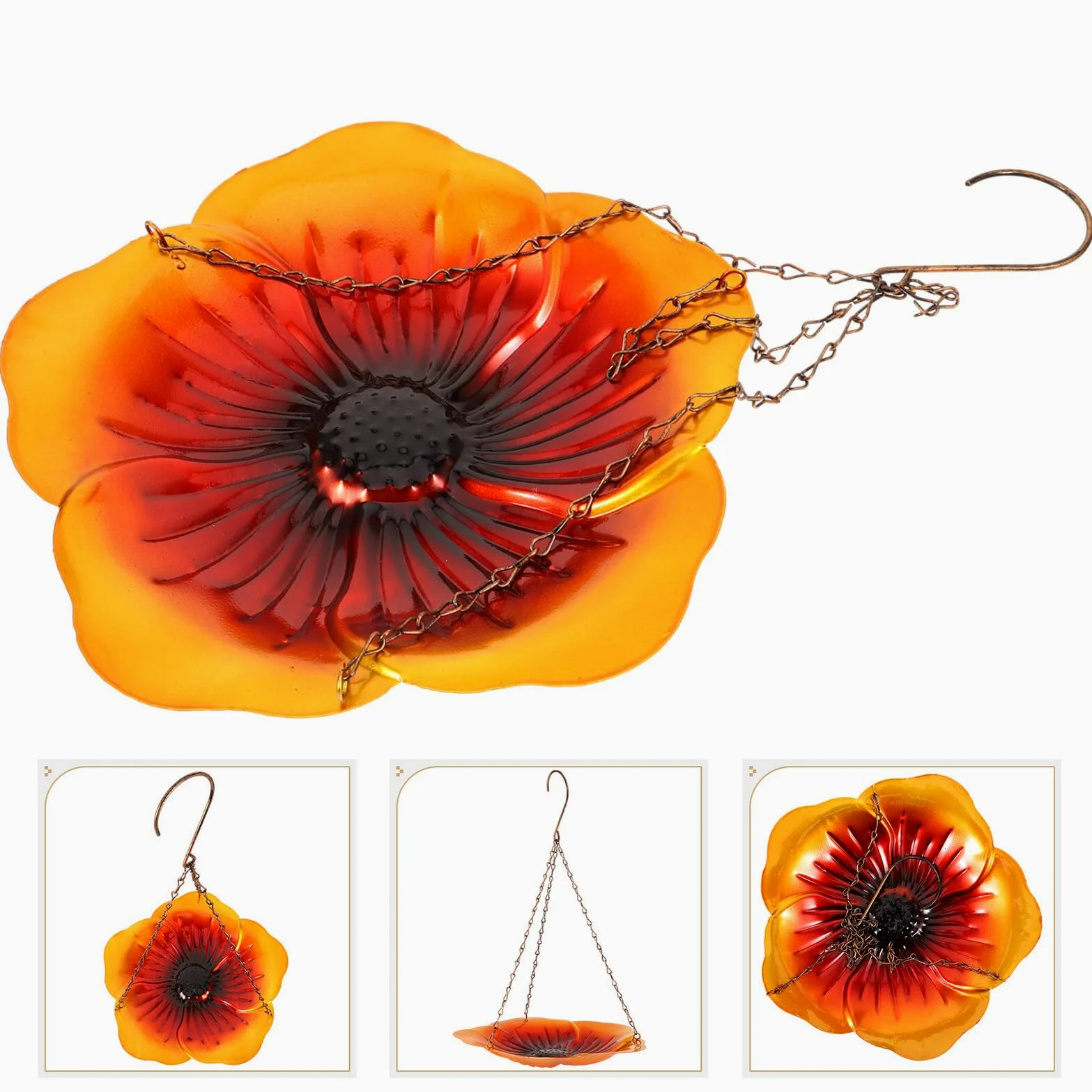 SHINEOFI Mangiatoia Uccellini Esterno in Metallo Forma di Fiore Appendibile con Gancio per Giardino e Cortile Decorazione Tradizionale Resistente e Facile da Pulire per Alimentazione