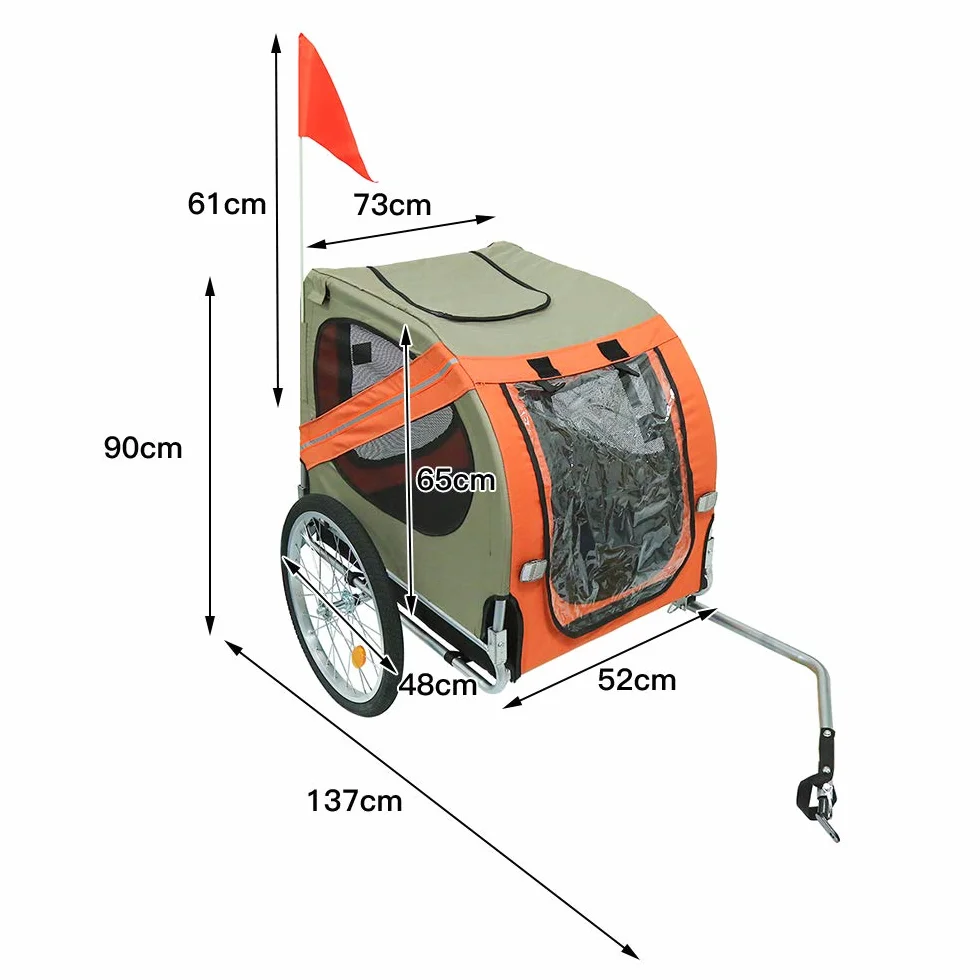 sarah Carrellino Rimorchio per Cani Animali Domestici da Bicicletta 137 x 73 x 90 Trailer Biciclette, Rimorchio Bicicletta per Cani con Frizione e Cinture di Sicurezza（Grigio Arancio）