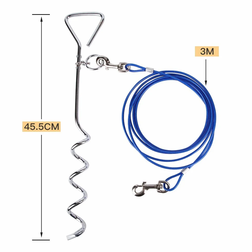 Guinzaglio per Cane A 3 M/5 M/10 M con Picchetto Elicoidale A Terra A 46 Cm - per Esterno Come Cortile E Campeggio - Adatto per Cani Piccoli E Medi (3M, Blu)