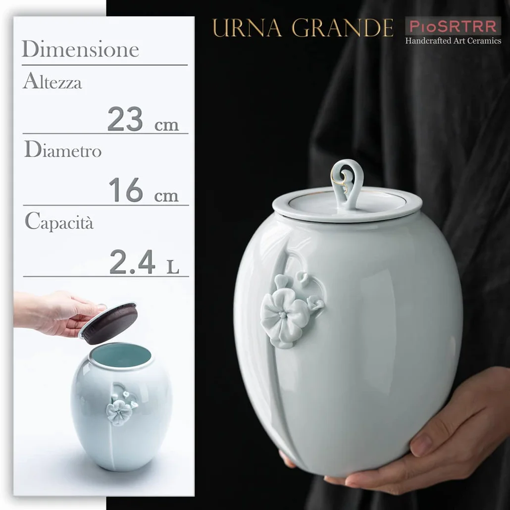 Urna funeraria (grande), 2,4 L, adatta per Umana / Cani fino a 70kg, ceramica, verde
