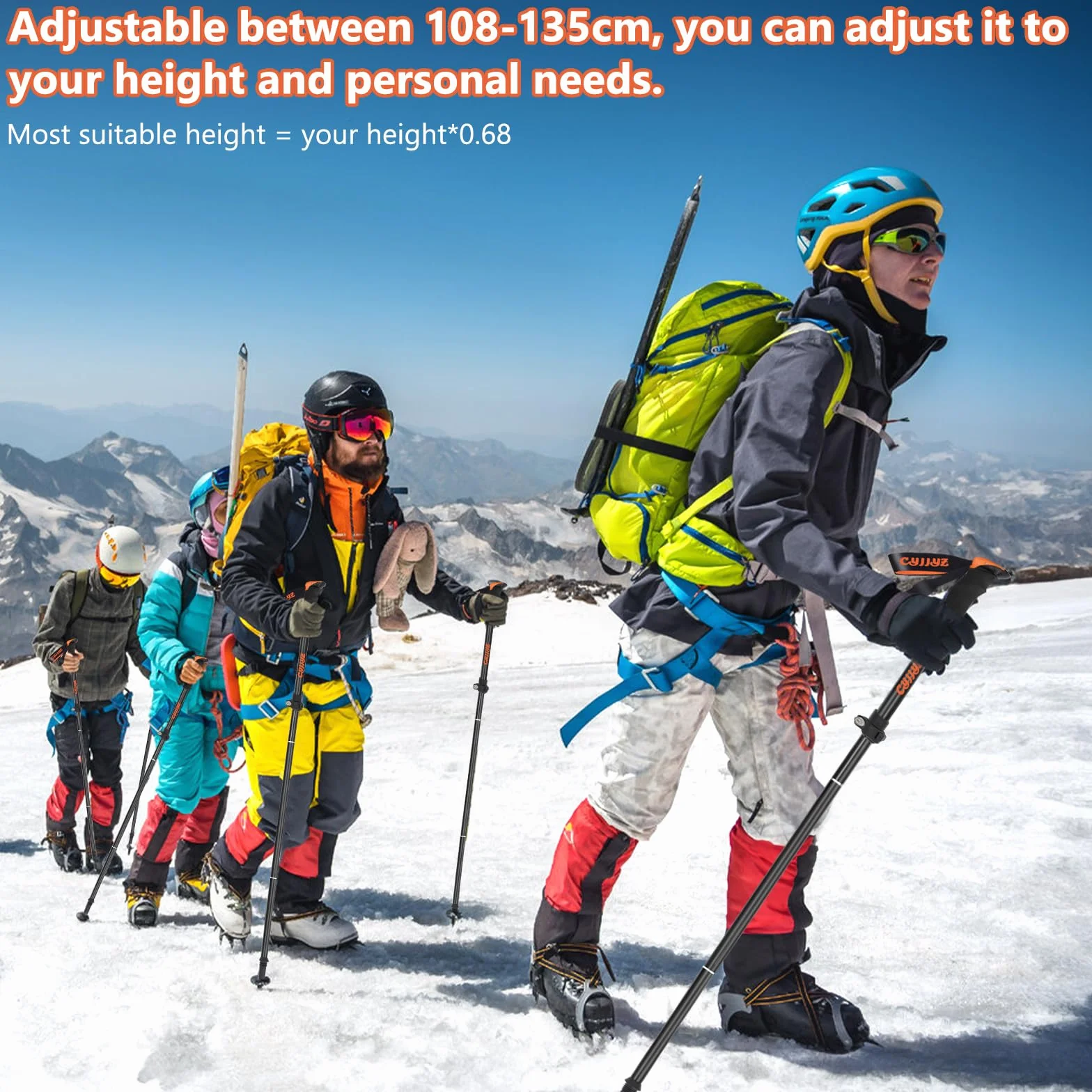 Bastoni Trekking Pieghevoli 2Pcs 7075 Alluminio 108-135 cm Regolabile per Escursionismo