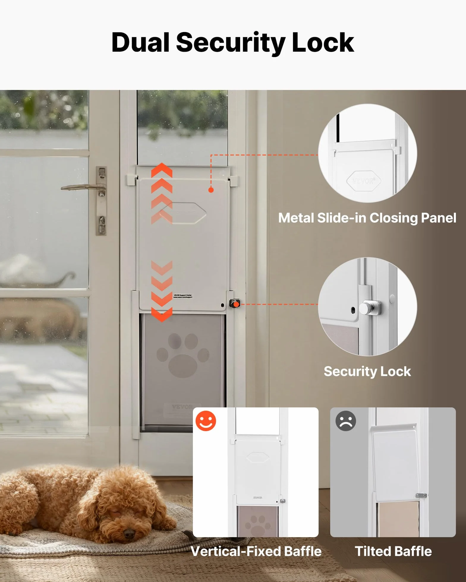 VEVOR Porta Scorrevole per Animali Domestici, Altezza Regolabile 2311-2439 mm, Telaio in Lega di Alluminio, Bianco