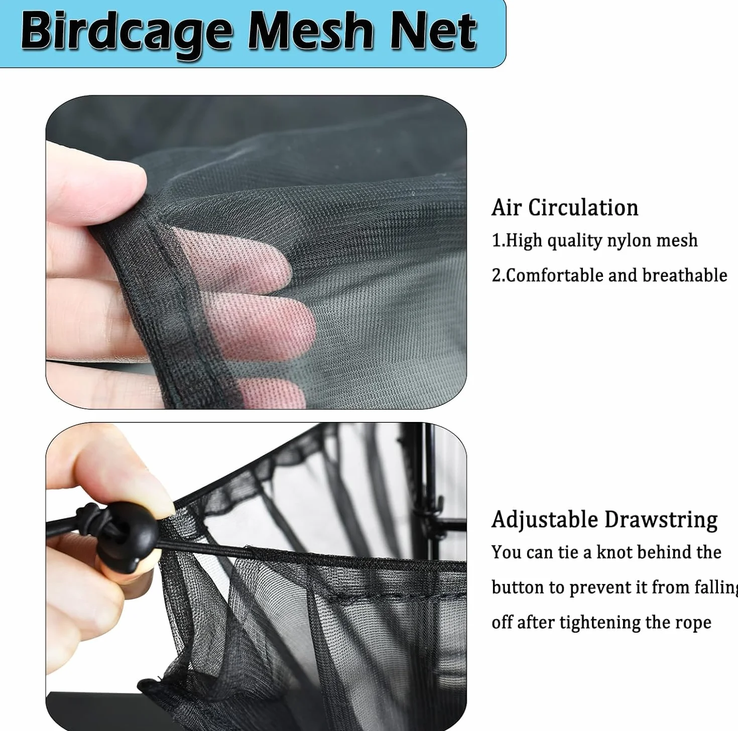 ASOCEA Grande Copertura per Gabbia Uccelli, Universale Rete per Gabbia Pappagalli Nylon Copertura Gonna per Gabbia per Uccelli per Gabbie Rotonde e Quadrate (Nero, 78.7 * 27.6in/200 * 70cm)