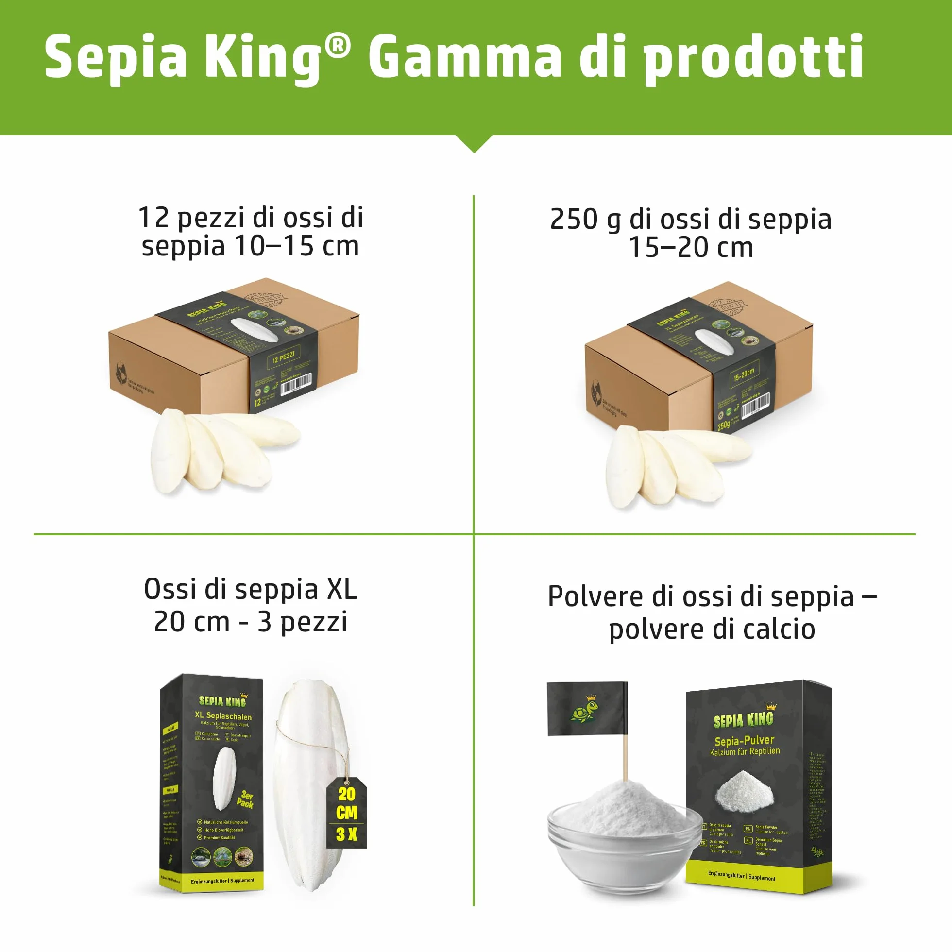 Sepia King 12 Pezzi Ossi di Seppia 100% Naturale 10-15cm Calcio per Rettili Uccelli Invertebrati