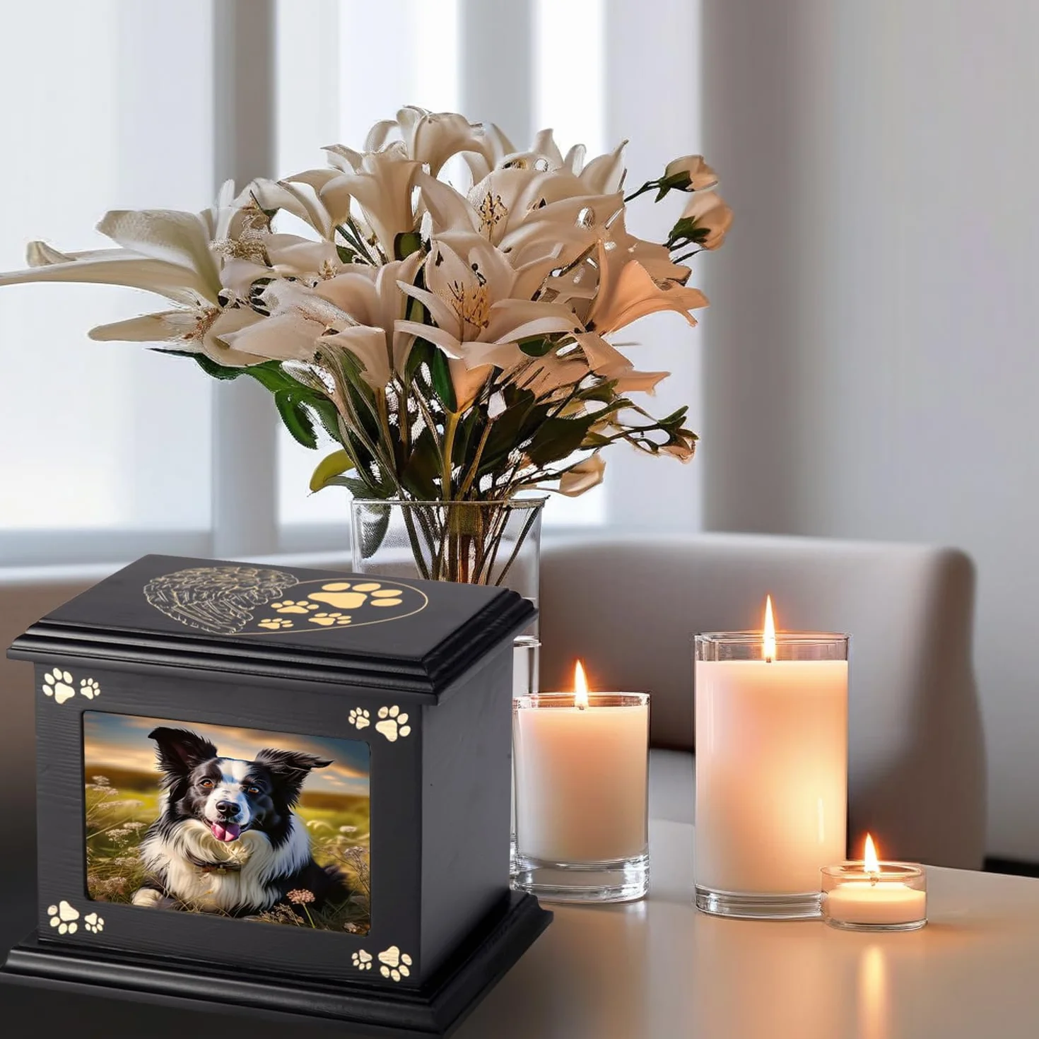 Urne per Ceneri Cane Memoriale Legno con Cornice Foto XLarge Funeral Cremazione Ricordo Regalo