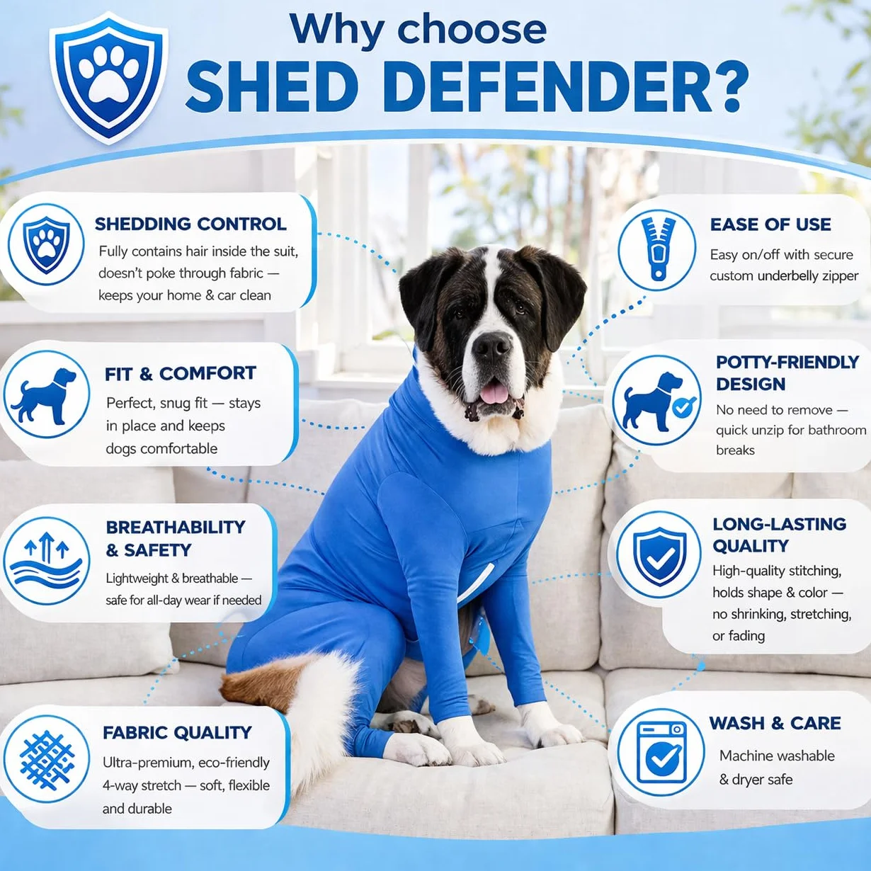 Shed Defender Body Suit for Dogs Original Anti Shedding Shirt Reduce Dog Hair Recovery Suit Nero XL