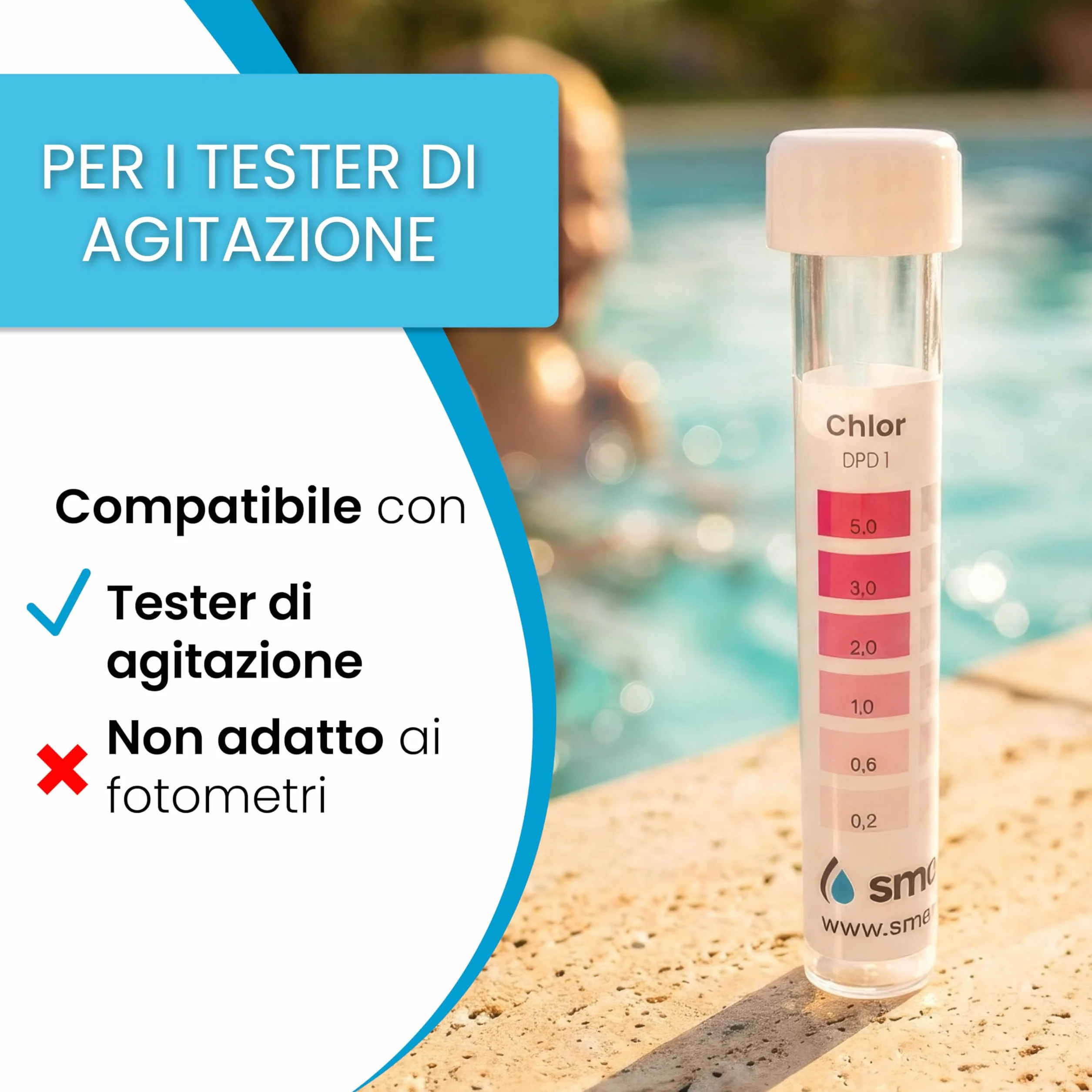 Pastiglie Test Rapido pH e Cloro 80 (40x Phenol Red + 40x DPD1) con provetta – per piscina, spa, acquario – Made in Germany