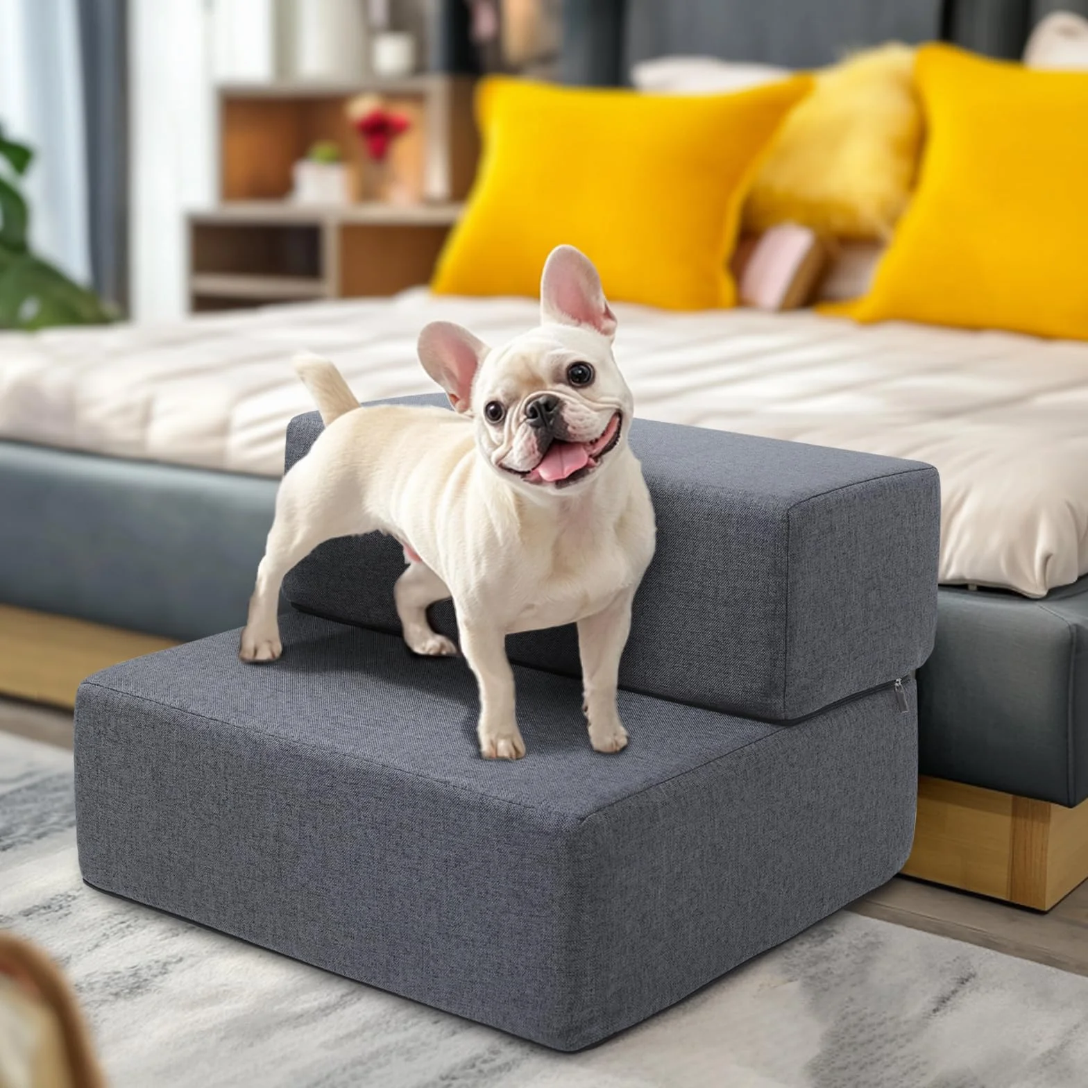 Scaletta per cani piccola taglia 30,5 cm 2 gradini modulare antiscivolo per letto divano grigio