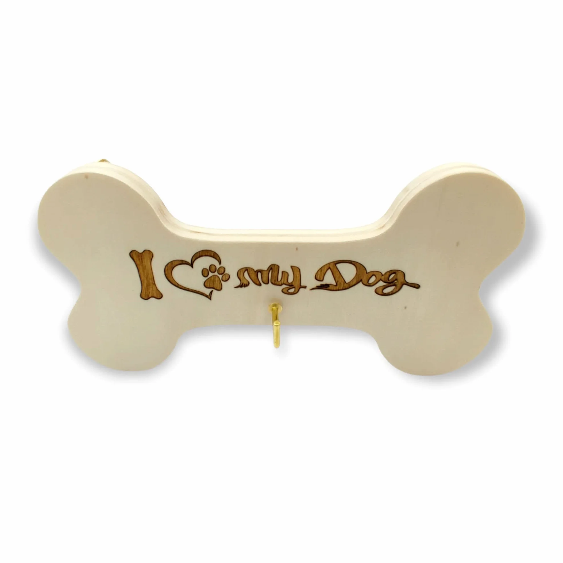 Porta guinzaglio per cani in legno a forma di osso con incisione laser NM Idee Regalo (1-I Love My Dog)
