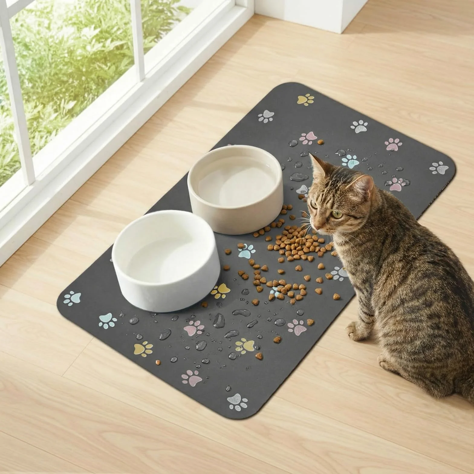 30×45cm Tappetino Ciotola Cane Gatto in Fango di Silicone, Super Assorbente Tappetino Ciotole Gatto, Tappetino Ciotola Cane Antiscivolo, Lavabile Tappetino Sottociotola per Cani Per Mangiare