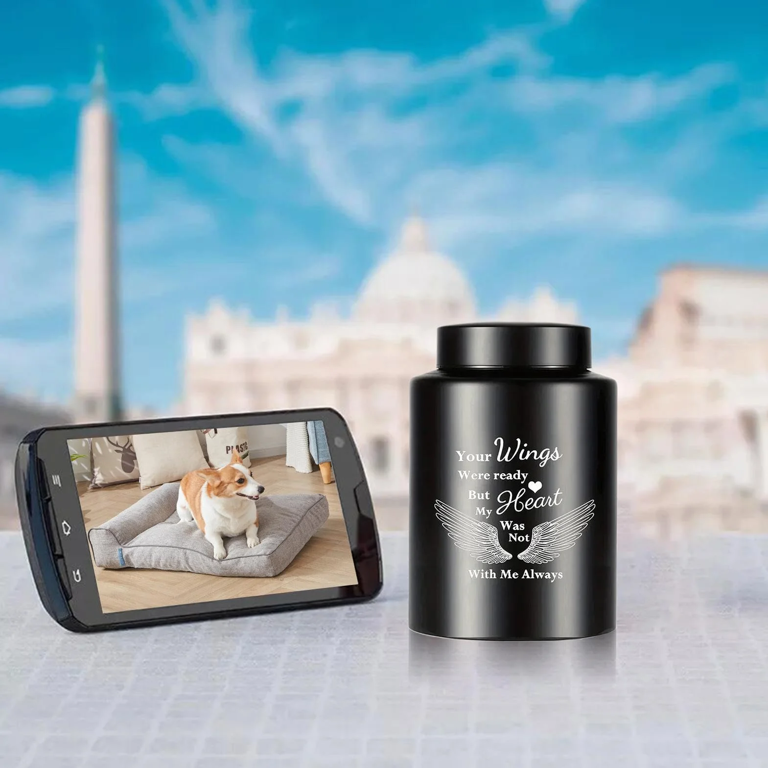 Urne per ceneri di cane,Urna funeraria per ceneri di animali domestici - Acciaio inossidabile con ala d'angelo - Souvenir commemorativo per animali domestici - Mostra in casa o sepoltura esterna