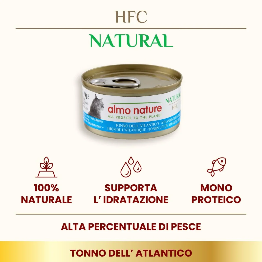 Almo Nature HFC Natural Alimento Umido per Gatti Tonno Dell'Atlantico 70g Confezione da 6