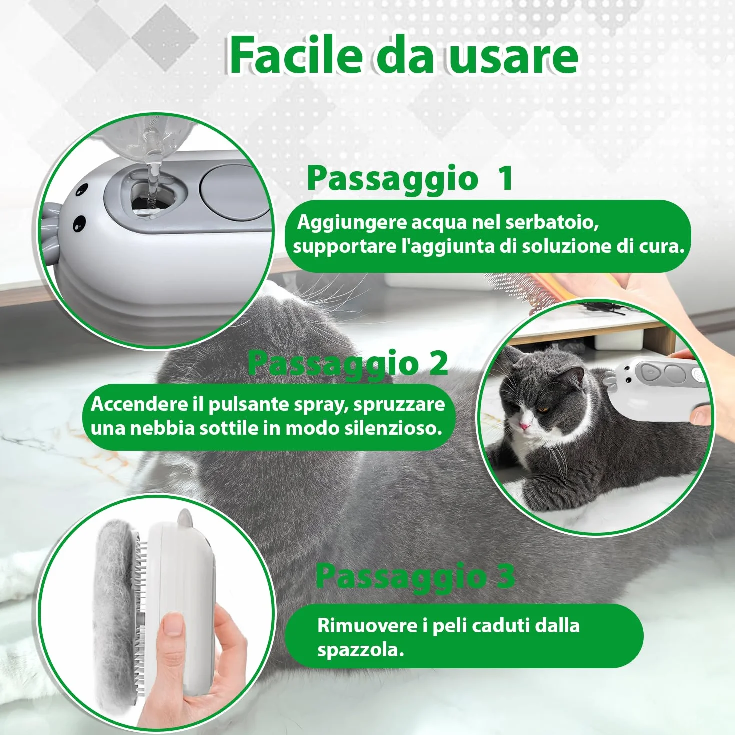 Spazzola a Vapore per Gatti Con Pulsante di Rilascio, Ricaricabile Spazzola Vapore per Peli Lunghi e Corti Gatti Cani Conigli, Autopulente per la Cura Della Muta Degli Animali Domestici