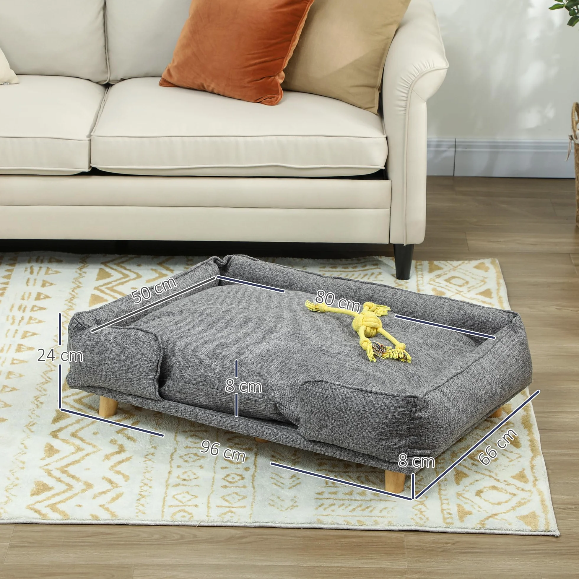 PawHut Divano per cani Poltrona per cani con schienale, gambe in legno Cuccia per cani con poliestere Divano per animali domestici Divano per gatti per cani di grossa taglia fino a 30 kg e 60 cm di