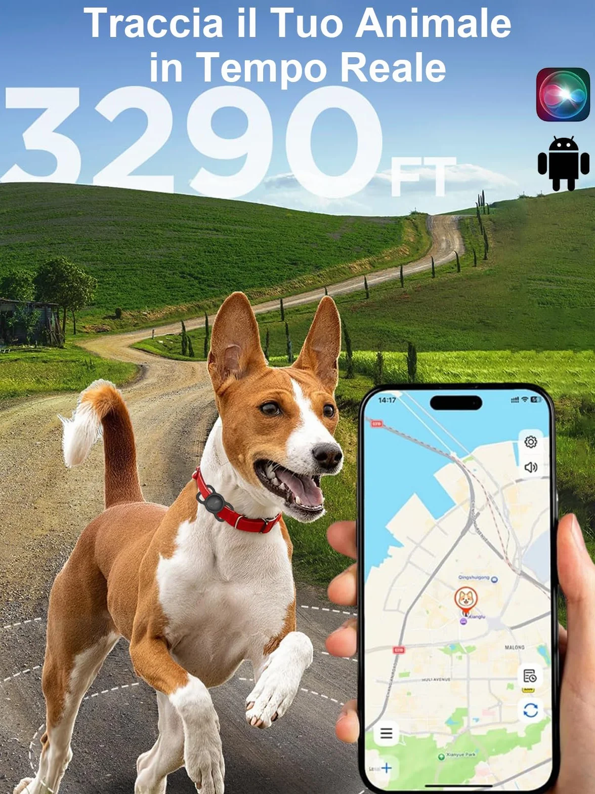 GPS per Cani, Collare GPS Gatto con Tracciamento in Tempo Reale, Mini Localizzatore per Cani, Localizzatore per Gatto Senza Abbonamento, per iOS e Android, può Essere Indossato con un Collare, Nero