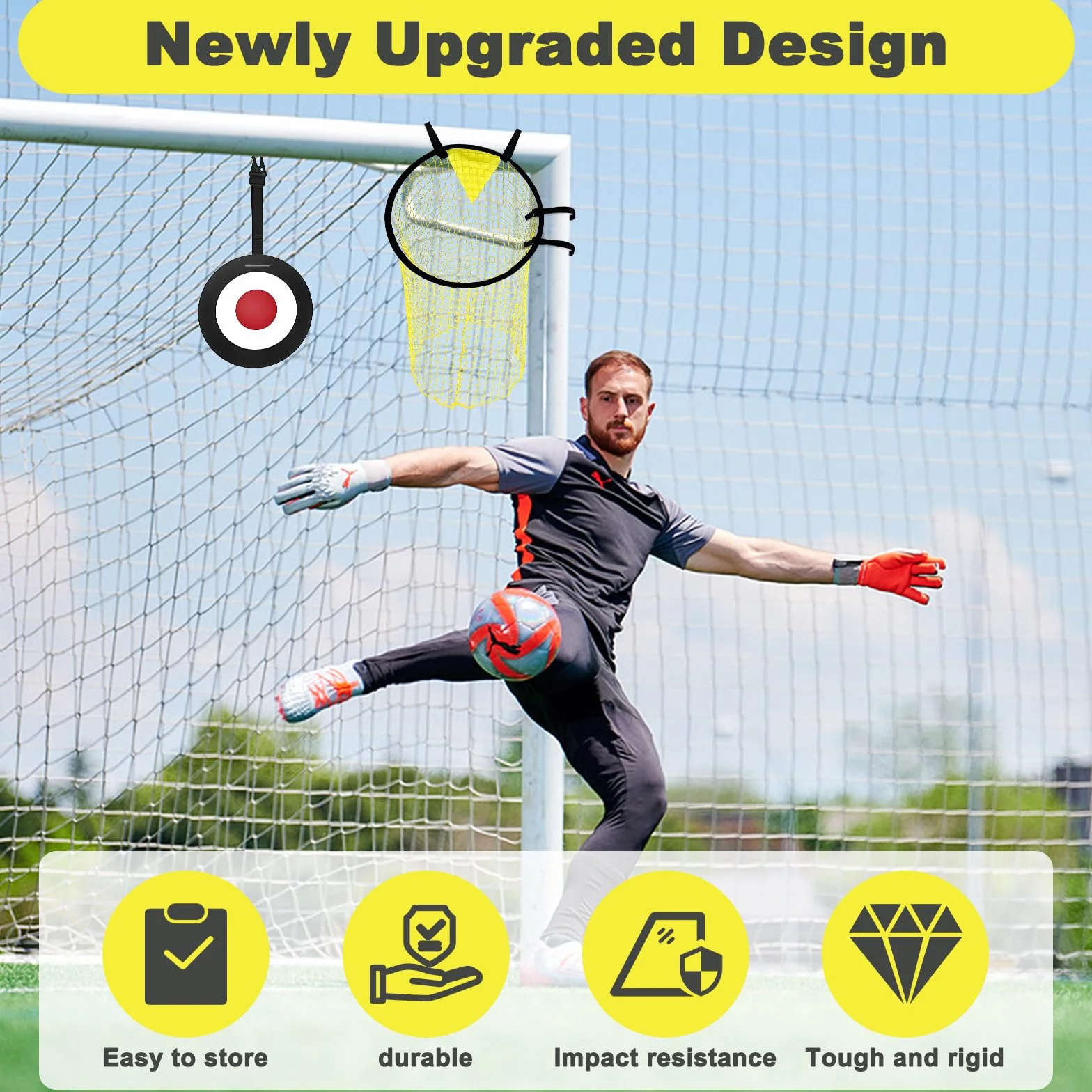 3Pcs Accessori Allenamento Precisione Calcio con Bersaglio Mobile & Attrezzatura Cinghie Regolabili, Rete Cancello Obiettivo per Bambini, Target Net Cancelli Bersagli Top Bins Formazione Portatile