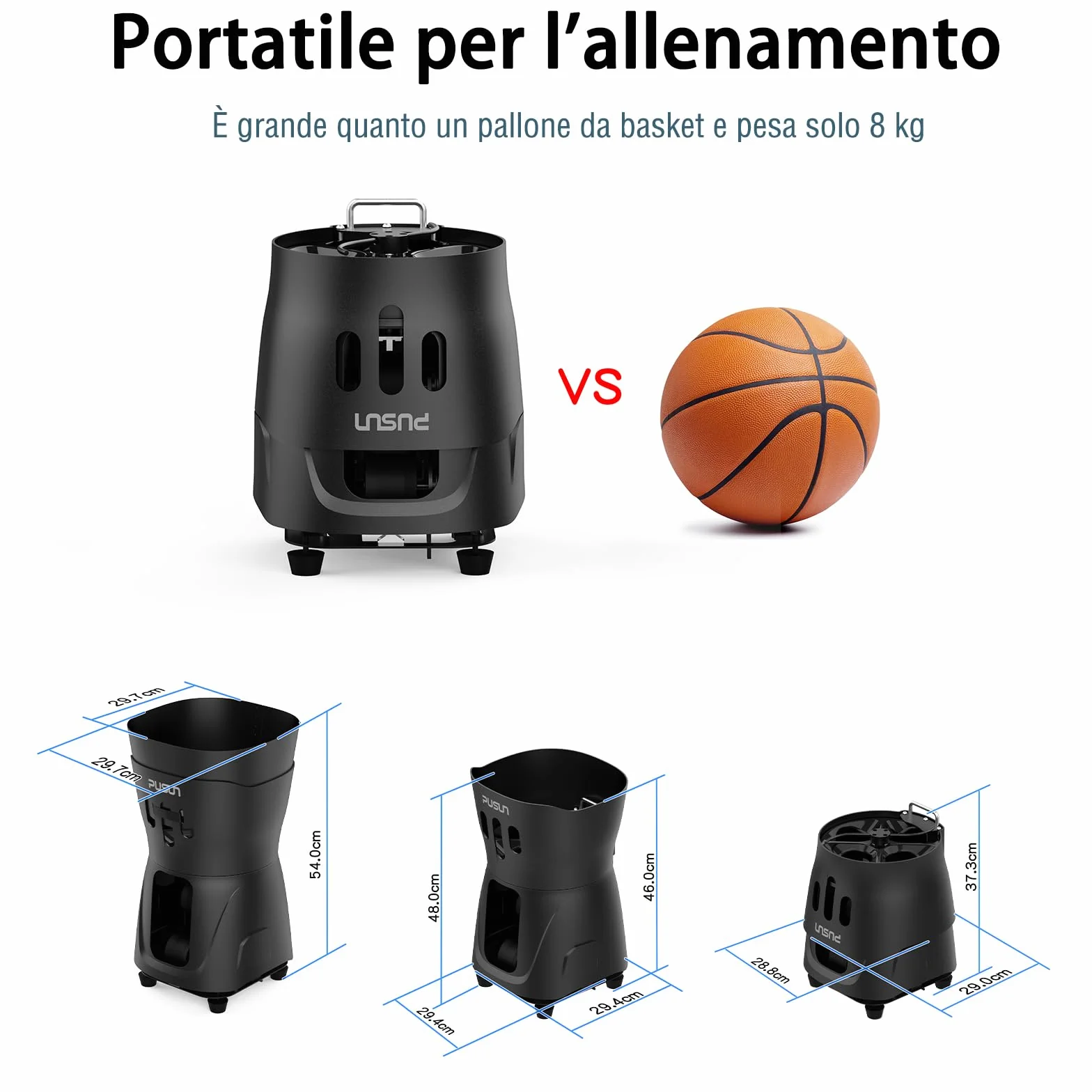 PUSUN PT-Mini PRO Macchina Lanciapalle Tennis Compatta 65+ Palline 8-60 km/h Batteria 3-5 Ore App