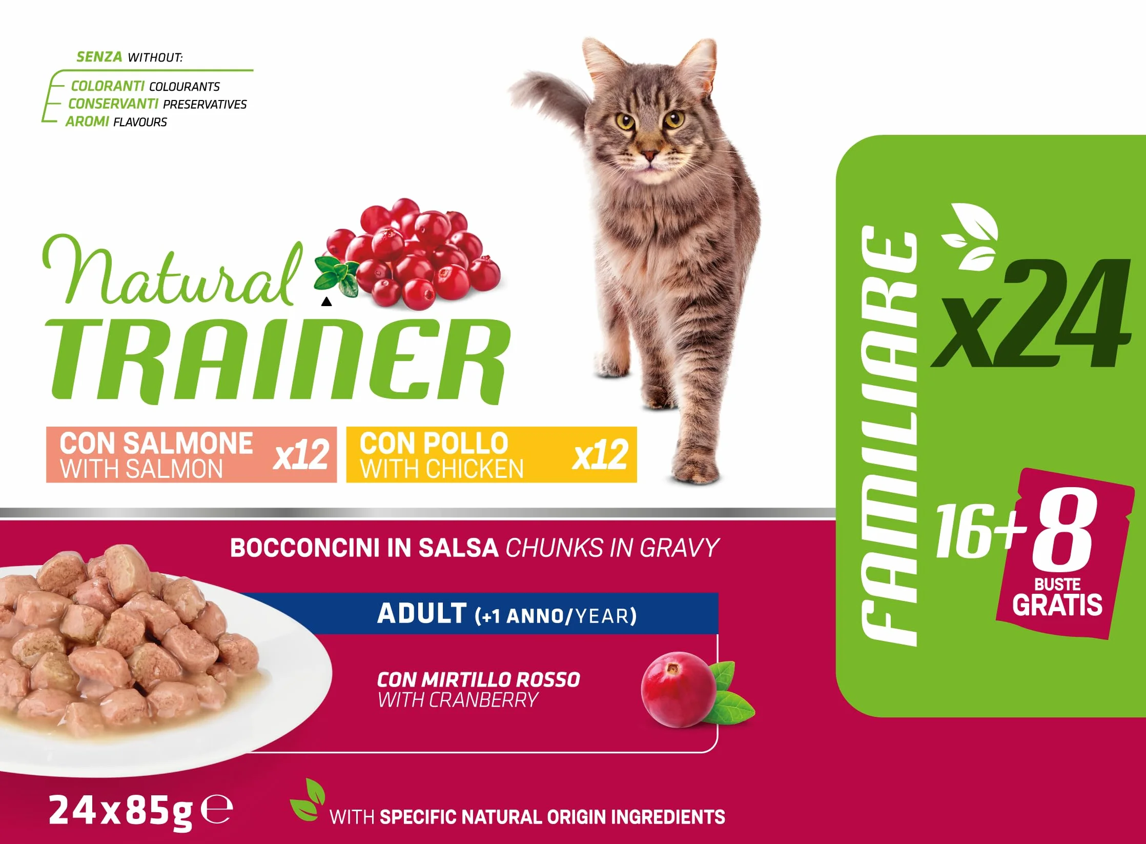Trainer Natural Cibo Umido per Gatti Adulti - Multipack Pollo & Salmone - 24 x 85 g