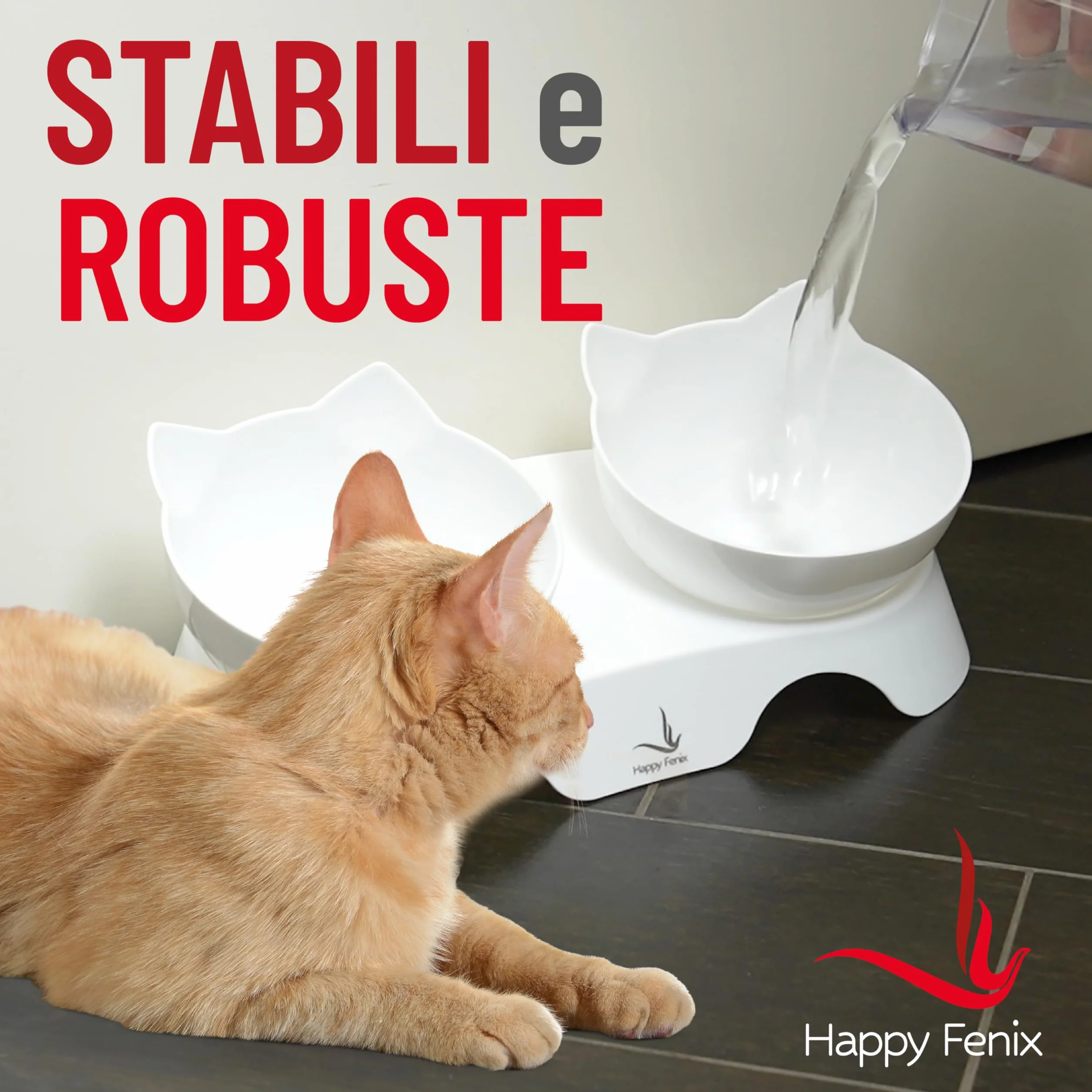 Ciotole Per Gatti in Plastica 2 Pezzi - Eleganti, Resistenti, Antiscivolo e Facili da Pulire - Colore Bianco
