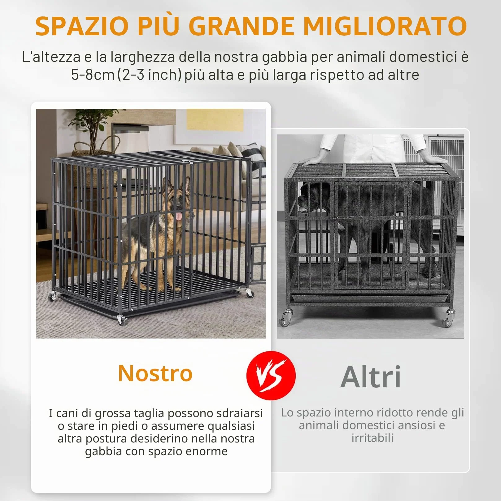 BingoPaw Gabbia Robusta per cani Antimorso XXL Gabbia Rinforzata per cani Grossa Taglia Grande Kennel Cane con Ruote Metallo 117x84x86,5cm