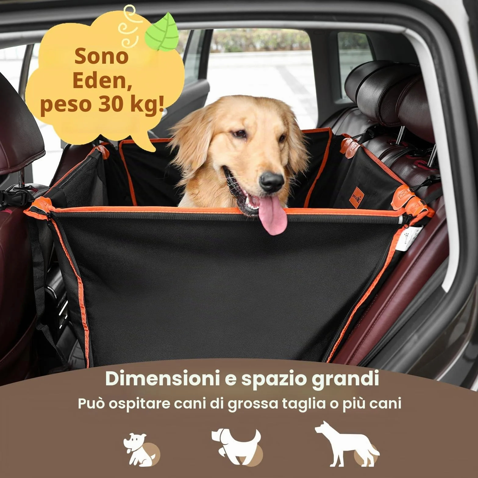 Pecute Seggiolino Auto per Cani Grandi,Seggiolino Auto per Cani di Piccola e Media Taglia, Coprisedile Auto Cane con Cintura di Sicurezza,100% Coprisedile Impermeabile, Resistente agli Strappi,L
