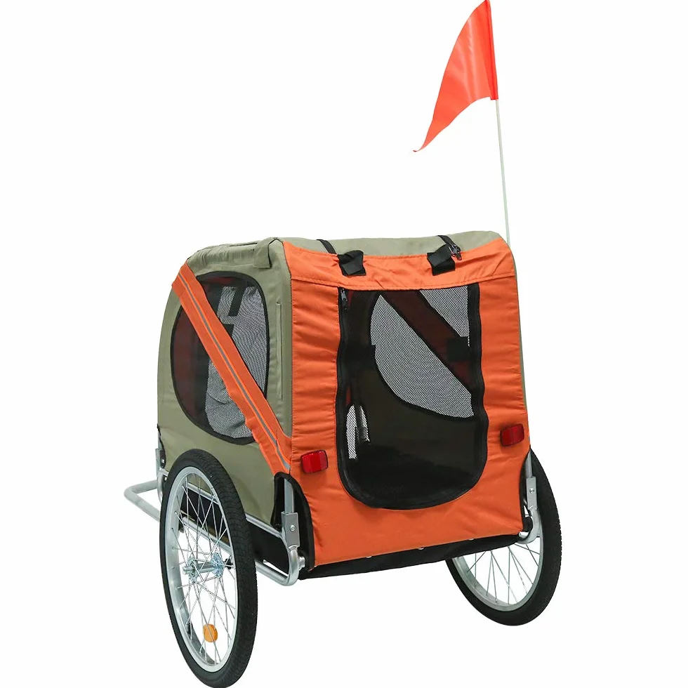 sarah Carrellino Rimorchio per Cani Animali Domestici da Bicicletta 137 x 73 x 90 Trailer Biciclette, Rimorchio Bicicletta per Cani con Frizione e Cinture di Sicurezza（Grigio Arancio）