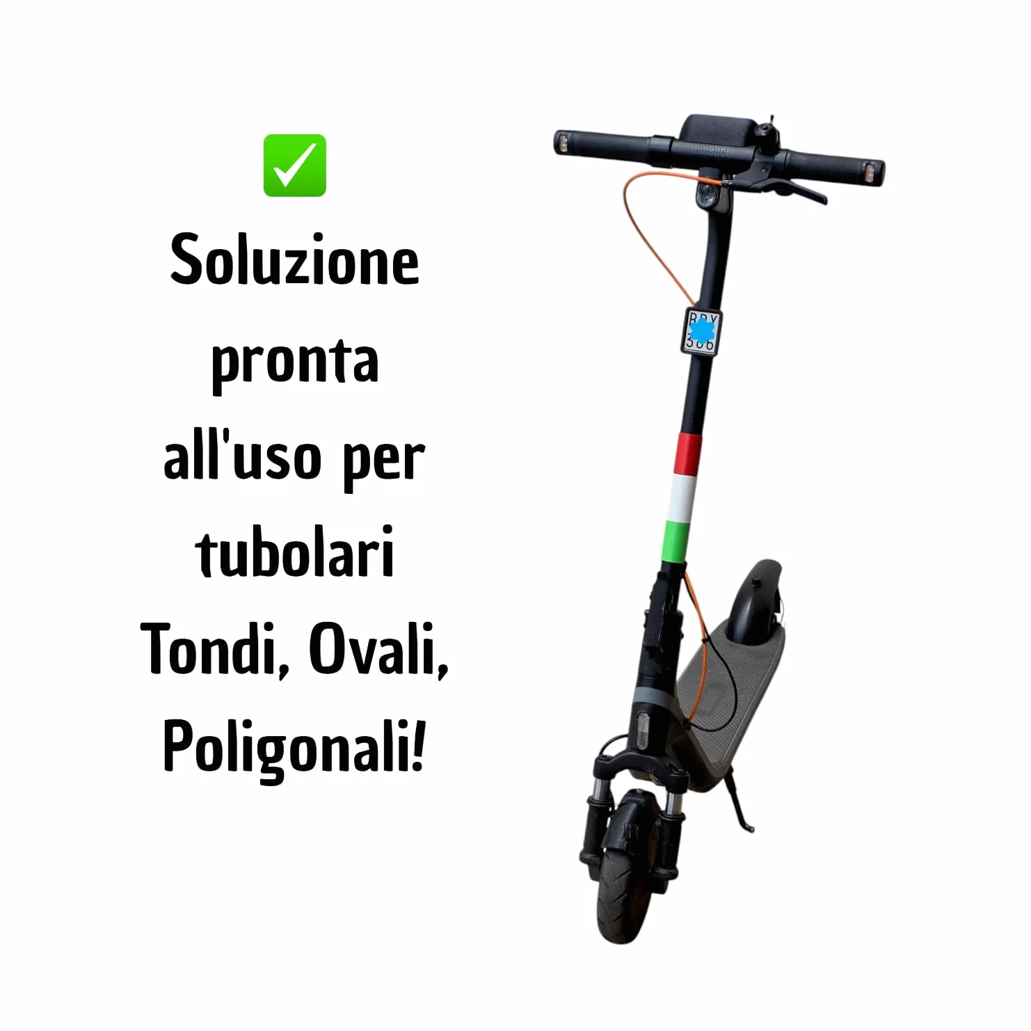 Portatarga per Monopattino Elettrico - Supporto Targa Regolabile per Steli Tubolari Tondi, Ovali e Poligonali - ASA Resistente Agenti Atmosferici