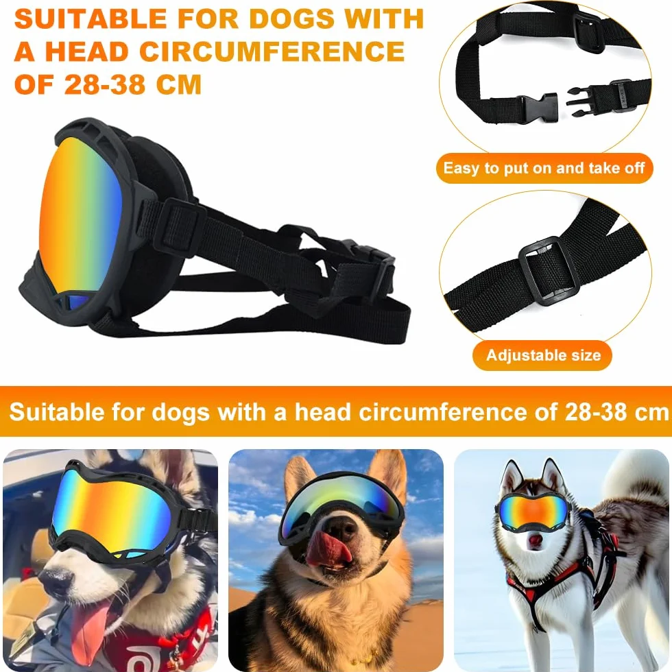 Occhiali da Sole per Cani con Scatola per Occhiali da Sci, Occhiali per Cani con Cinturini Regolabili Occhiali UV per Animali Domestici Antivento per Cane Medio per Neve/Attività all'Aperto