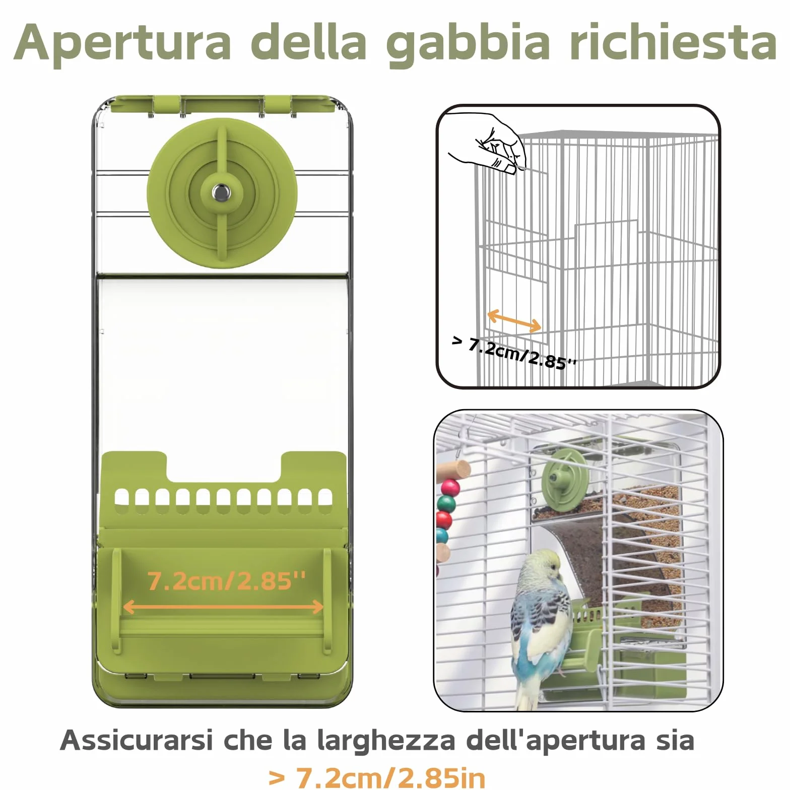 Mangiatoia automatica per uccelli, mangiatoia per gabbia per uccelli con trespolo per parrocchetto canarino calopsitta fringuello (Verde)