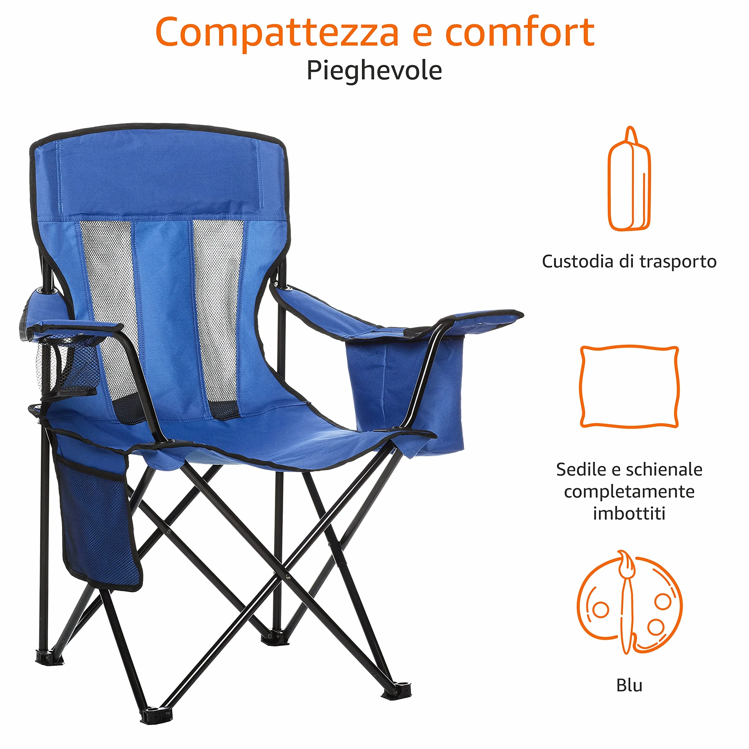 Amazon Basics Sedia da campeggio con tasca termica, Blu