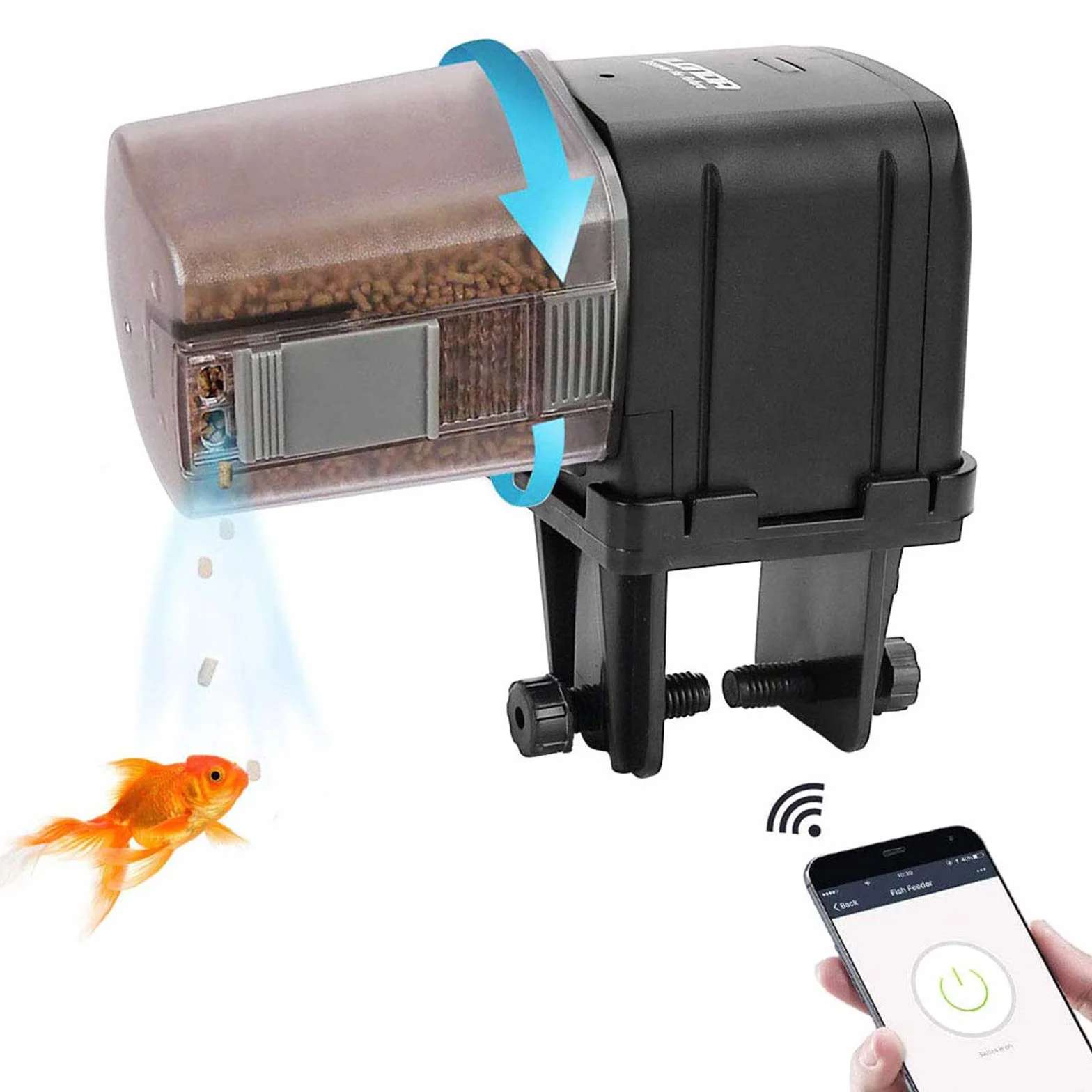 Alimentatore automatico per acquario litchi, distributore di cibo per pesci con timer controllato WIFI 2.4G con display LCD per vacanze in stagno per acquario(Nero)