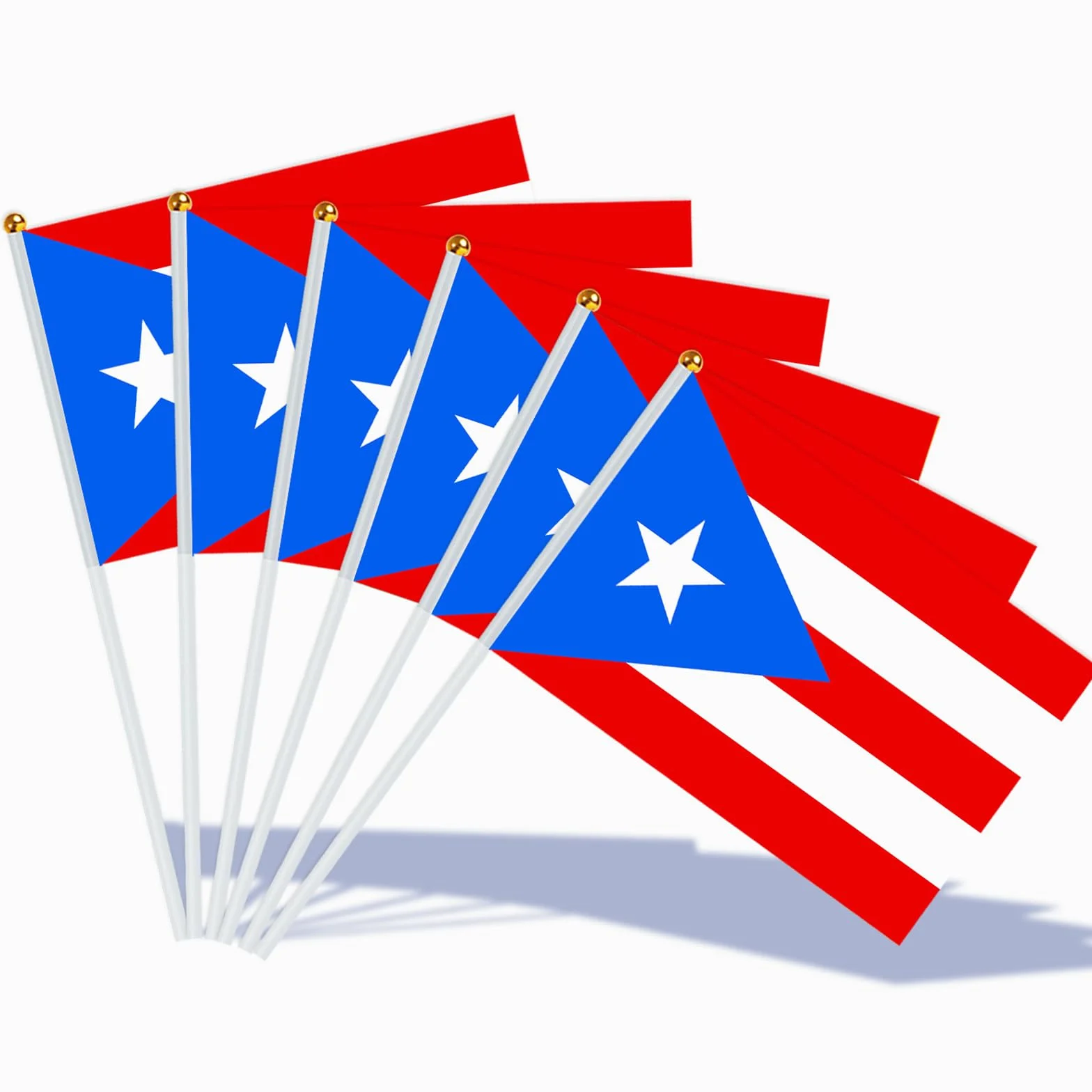 AhfuLife Porto Rico Bandiere Tenute a Mano, 15 Pz, Mini Bandiera Porto Rico 14x21 cm, con Palo Bianco 30 cm per Festa Nazionale, Coppa del Mondo, Decorazioni per Calcio e Feste Sportive