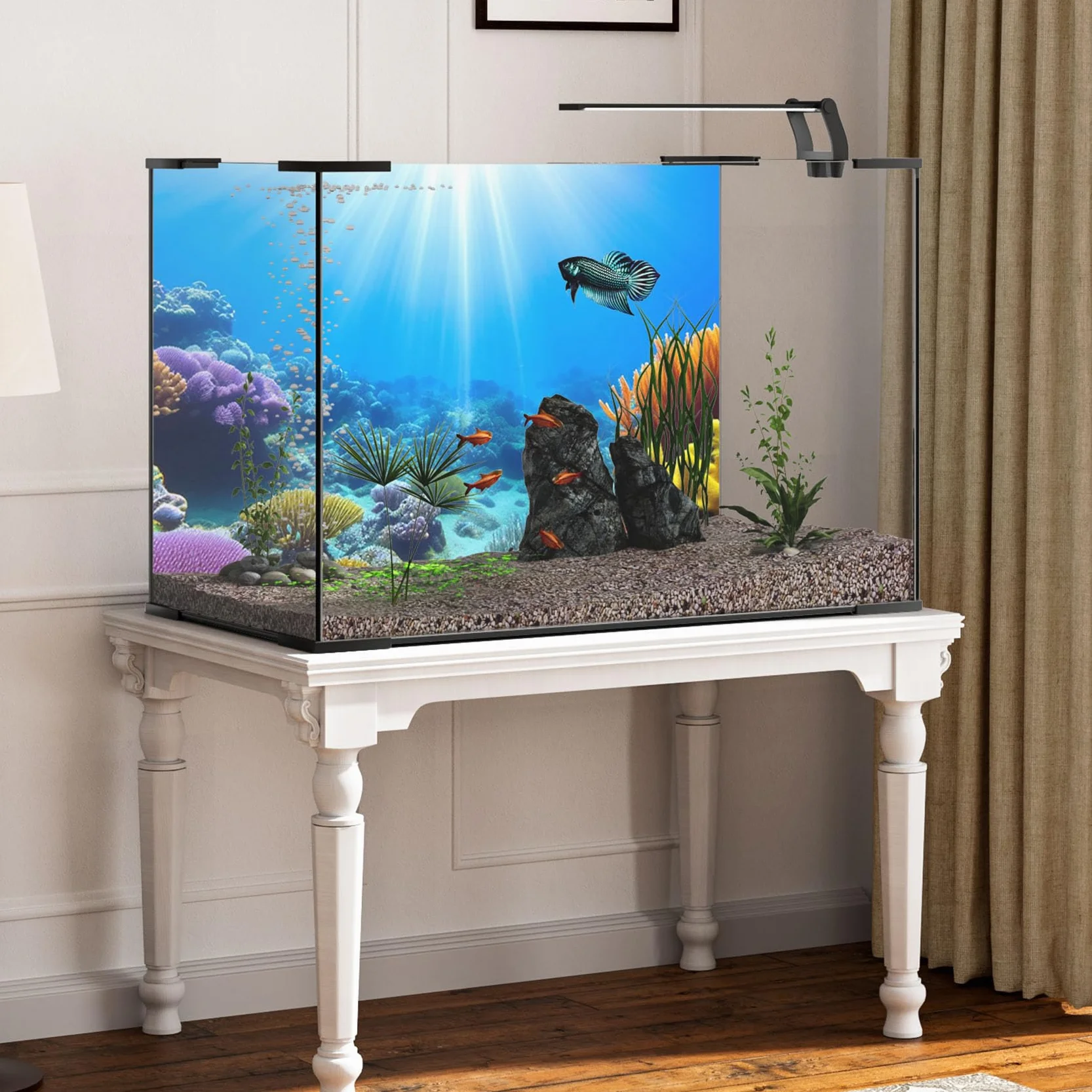 120x50cm Acquario Subacqueo Sfondo Luce del Sole Blu Mare Colorato Barriera Corallina Mondo Sottomarino Pesce Serbatoio Poster Sfondo