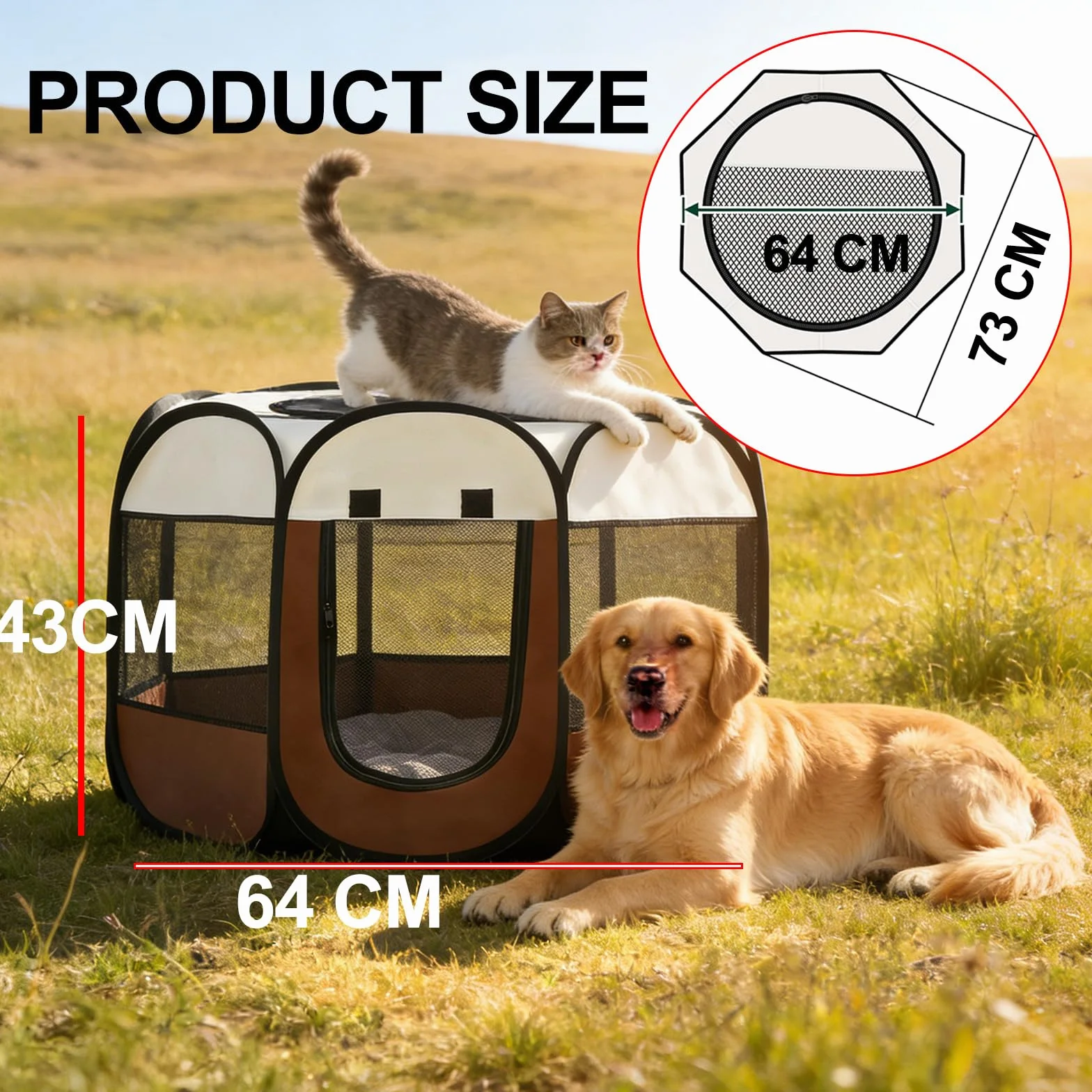 Recinto per Cani da Interno, 74x74x43cm Gabbia per Gatti recinto per conigli da interno kennel cane piccolo Box Pieghevole per Cane, Gabbia per Gatto Esterno (rosa + bianco crema, 74x74x43cm)