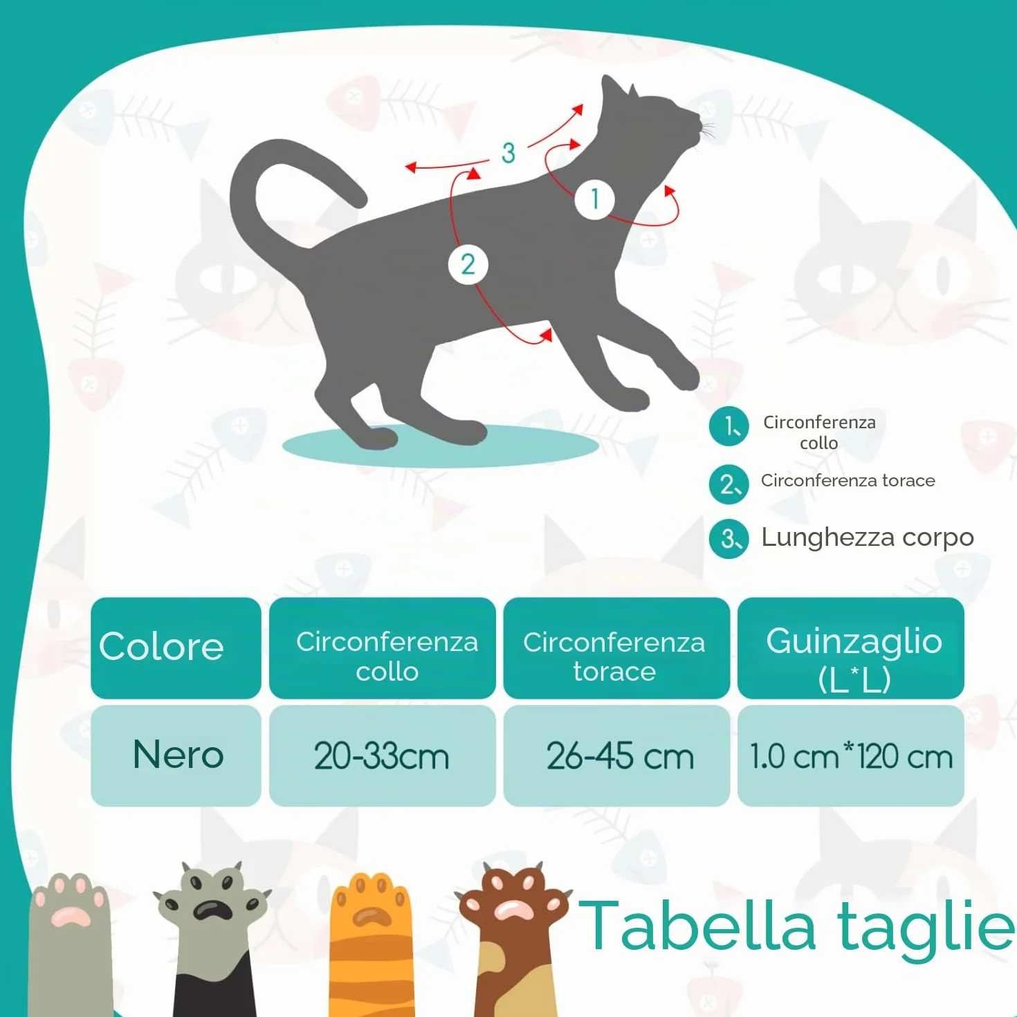Nobleza Pettorina per Gatti con Guinzaglio Integrato, Imbracatura Regolabile per Gatti Piccoli e Cuccioli, Nero, Size W1.0*L120cm