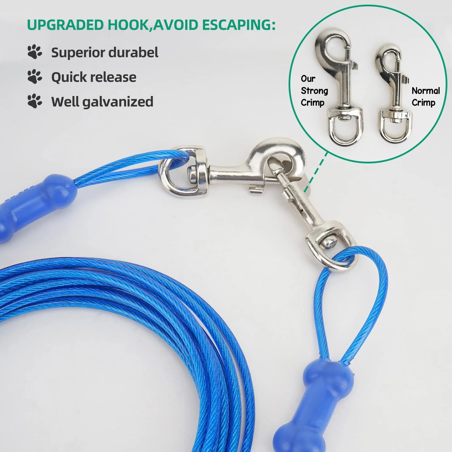 Petphabt - Cavo resistente per cani da 3 m, per cani di grandi dimensioni, giardino, giardino, parco animali domestici, cavo blu 56,7 kg