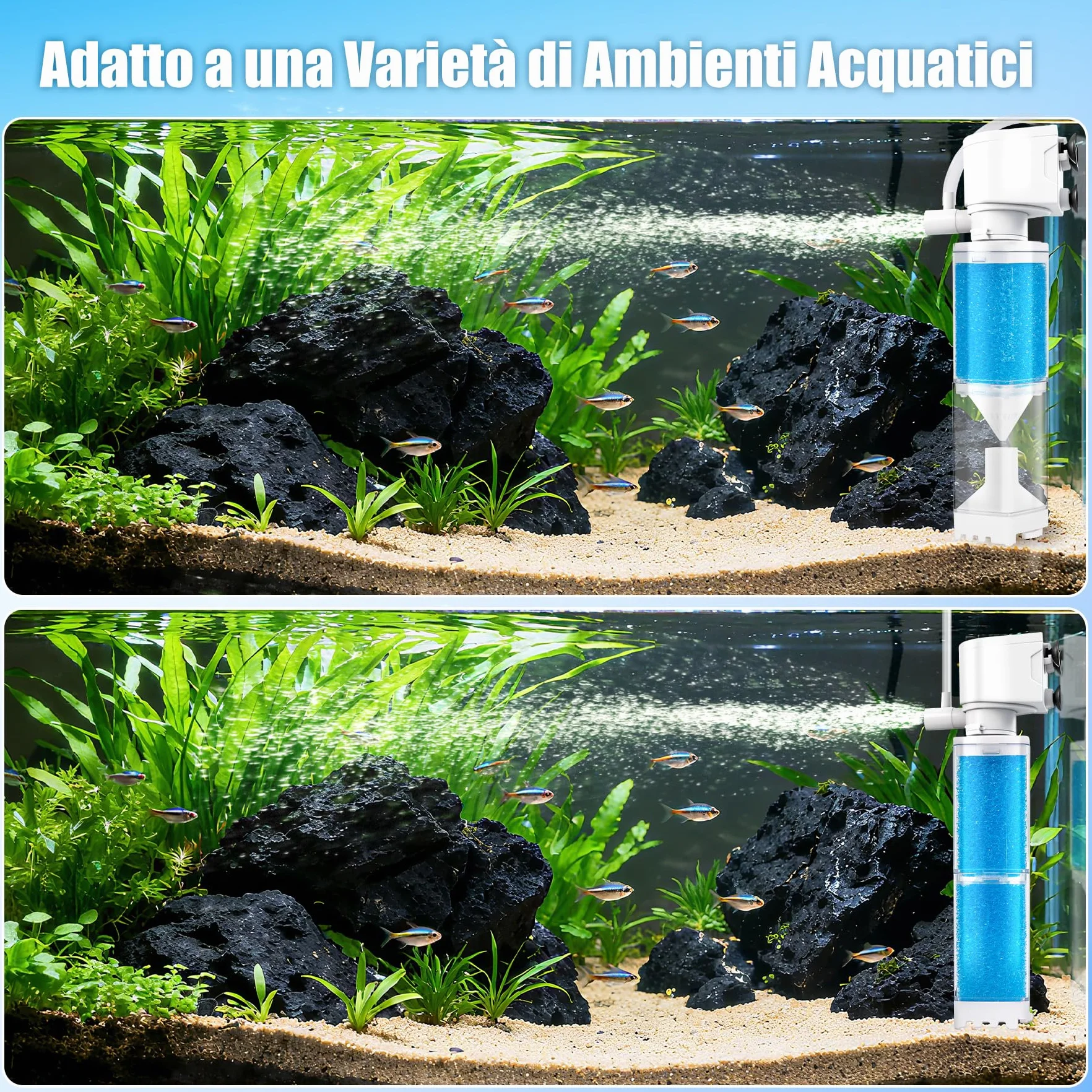 Vehipa Filtro Acquario 4W, 350L/H - per 20-80 Litri - Pompa con Funzioni di Ossigenazione Regolabile, Circolazione dell'Acqua e Filtraggio
