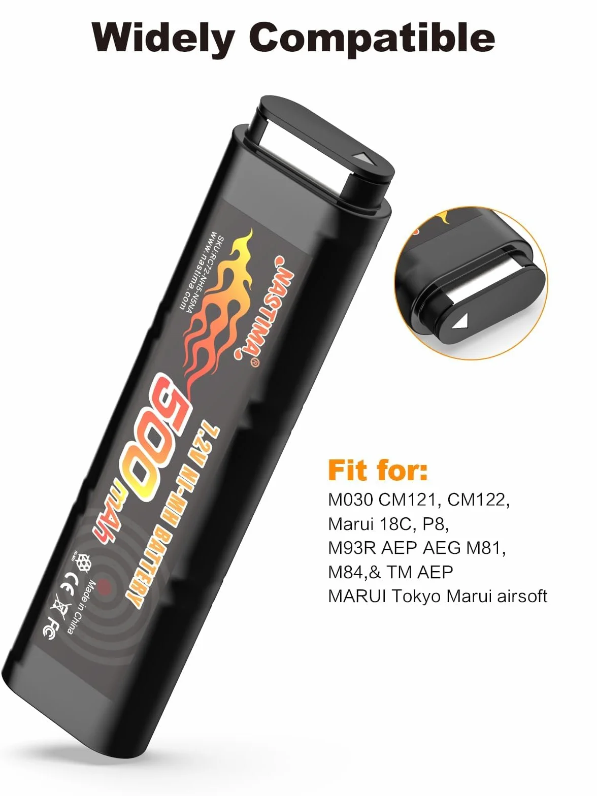 NASTIMA 2/3N 7,2V 500mAh Ni-MH Batteria per Pistole Softair AEP AEG