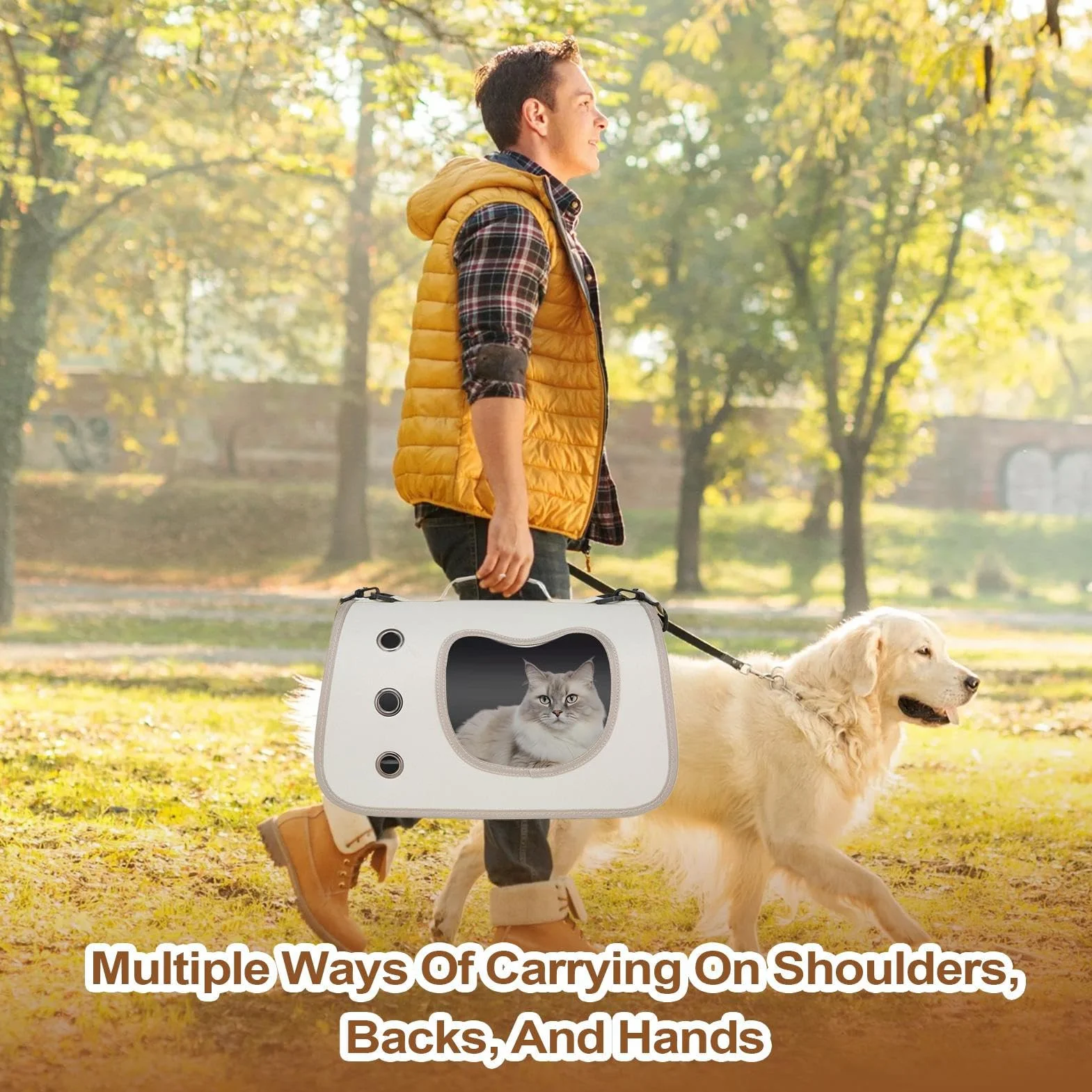 Borsa Trasportino Per Animali Domestici, Regolabile Sicuro Per Gatti, Trasporto Animali Portatile Soluzione per Passeggiate Picnic Campeggio