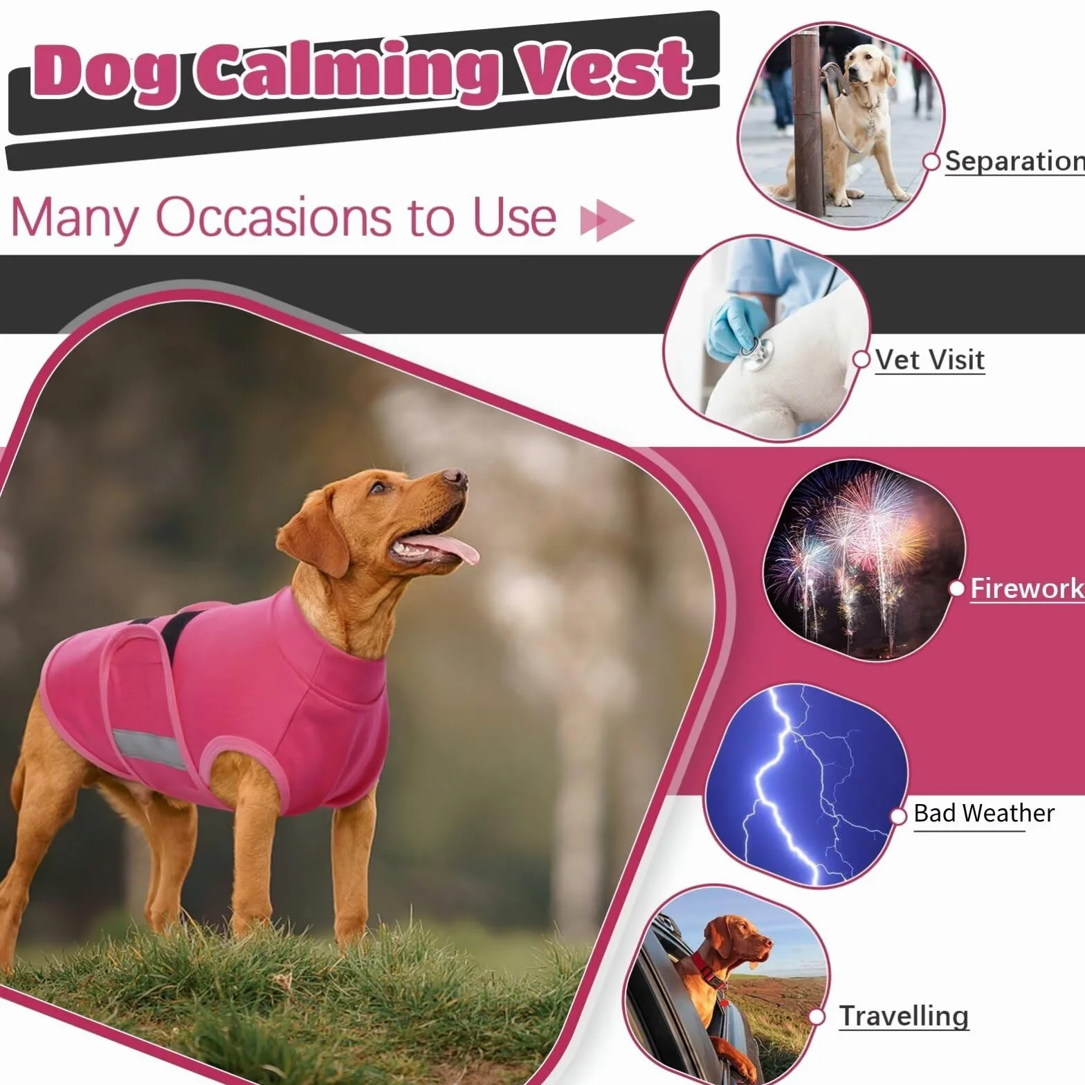 Giubbotto Calmante per Cani con Strisce Riflettenti, Morbido Mantello Anti-Ansia Regolabile Taglie S-XL