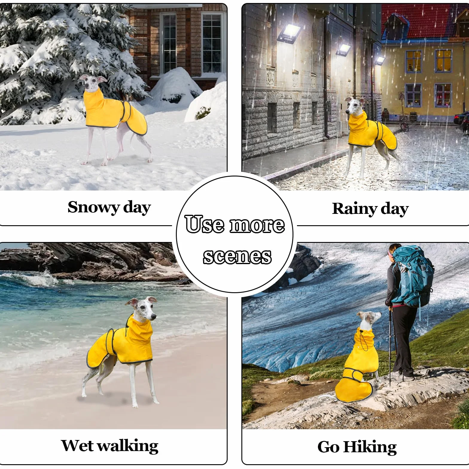 Geyecete Impermeabile Giacca per cane regolabile e leggera,con cinghie riflettenti e foro pettorina,ottimo regalo per levrieri, lurcher e frustini per cani-Giallo-L