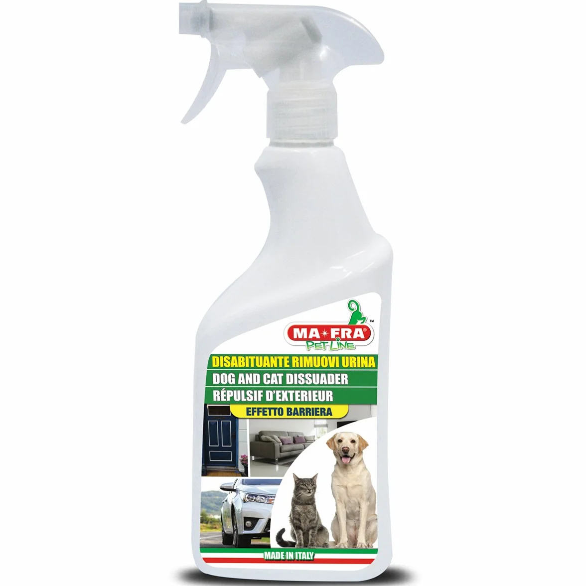 Ma-Fra Disabituante Rimuovi Urina, Effetto Barriera, Neutralizza Gli Odori, per Cani e Gatti, Specifico per Cuccioli, per Tutti Gli Ambienti Interni ed Esterni, 500 ml