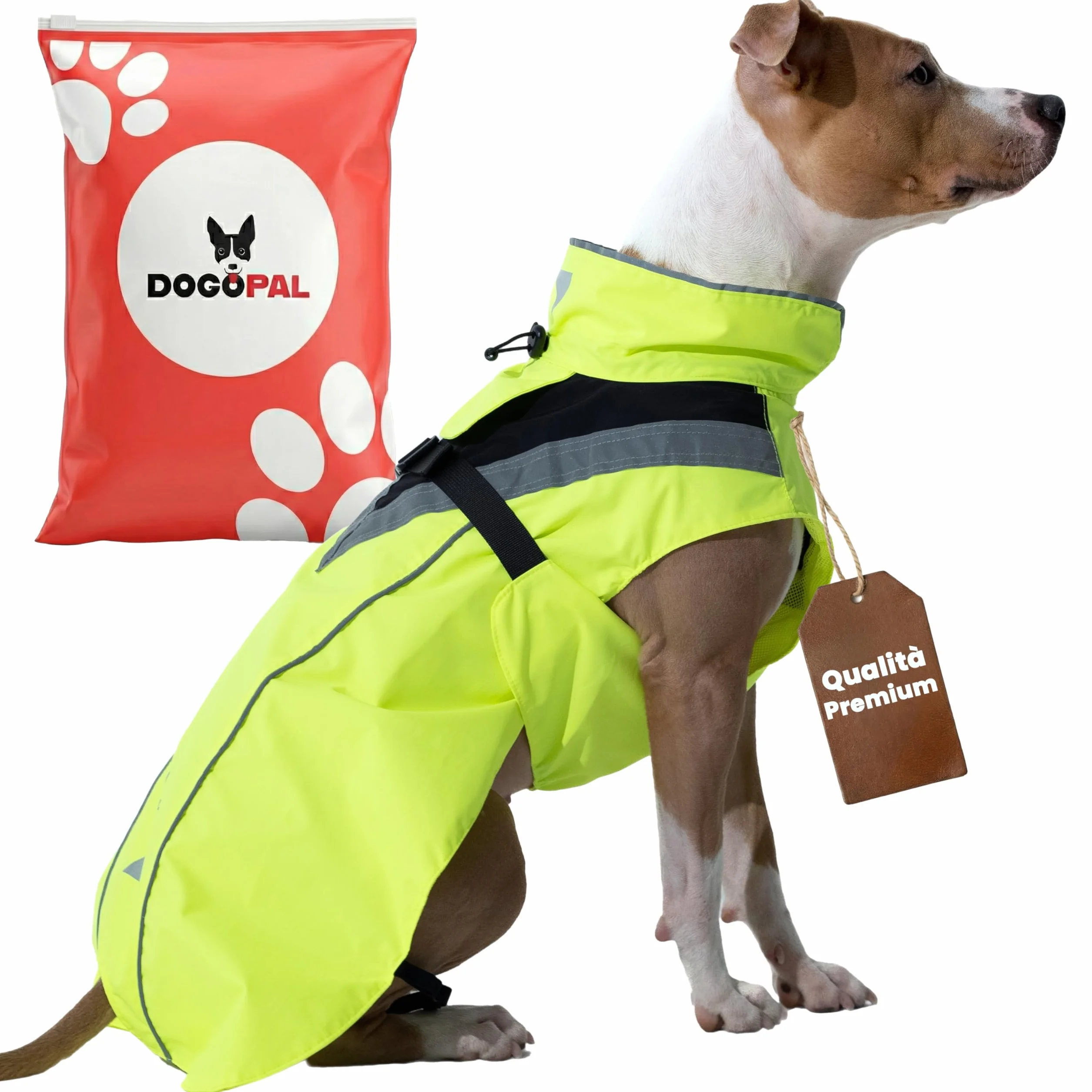 DOGOPAL Impermeabile cane taglia grande media piccola - Impermeabile catarifrangente, Pettorina cane leggera con apertura per guinzaglio (XXL, giallo)